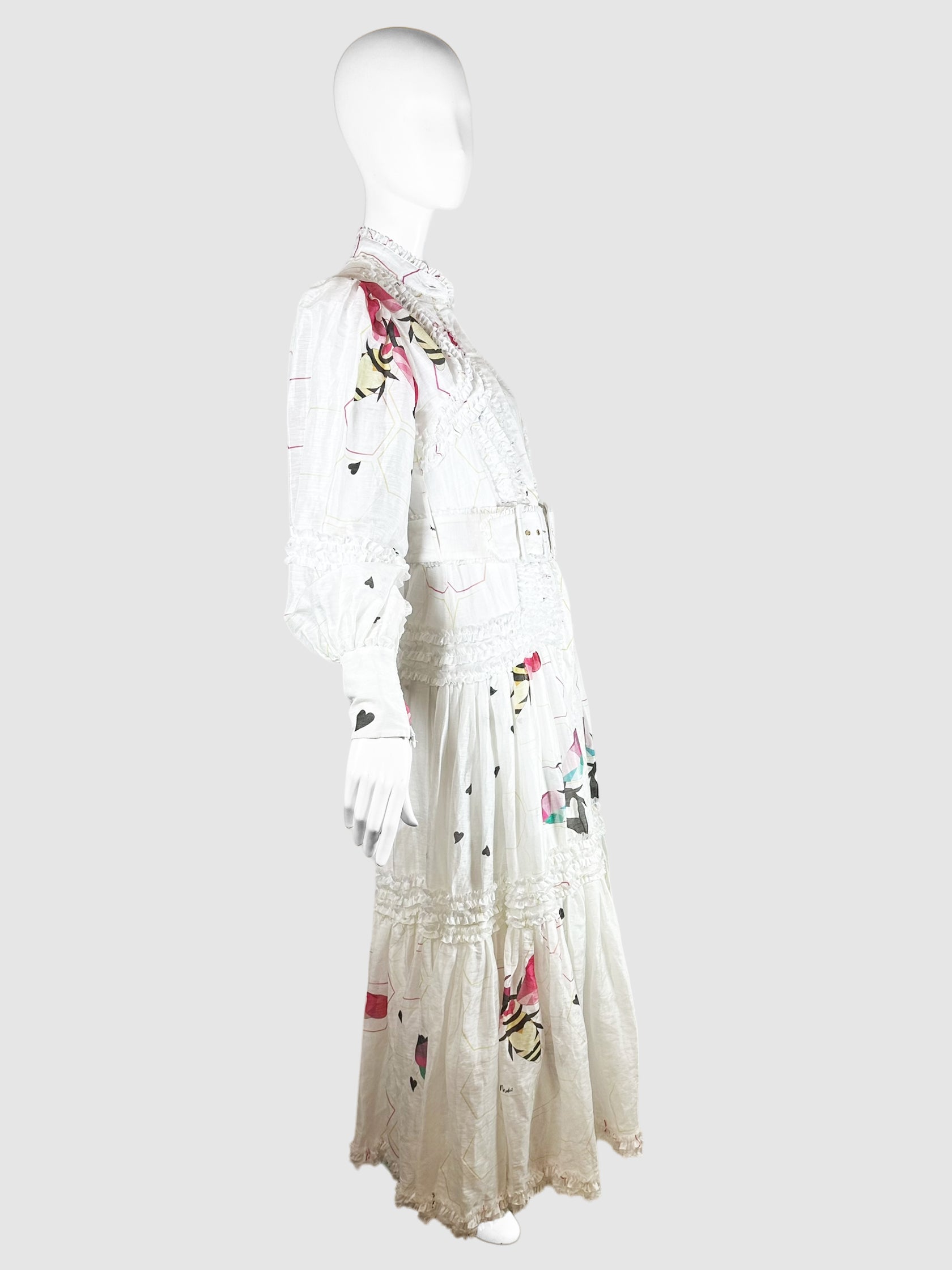 Bee Print Ruffled Maxi Dress - Size 4