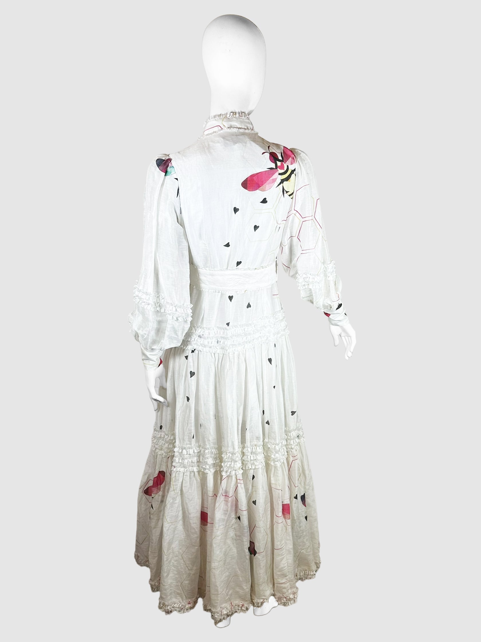 Bee Print Ruffled Maxi Dress - Size 4