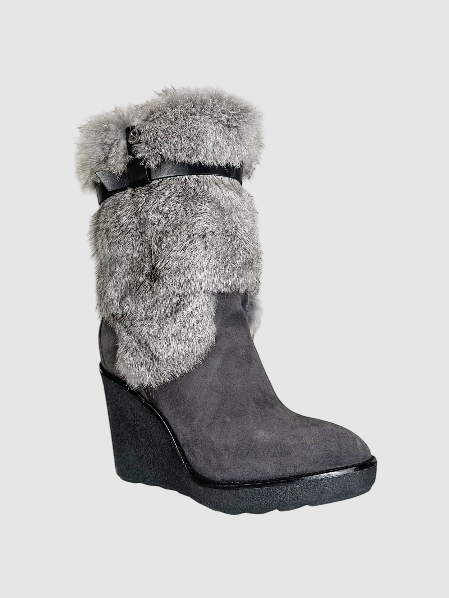 Rabbit Fur Wedge Heel Boots - Size 39