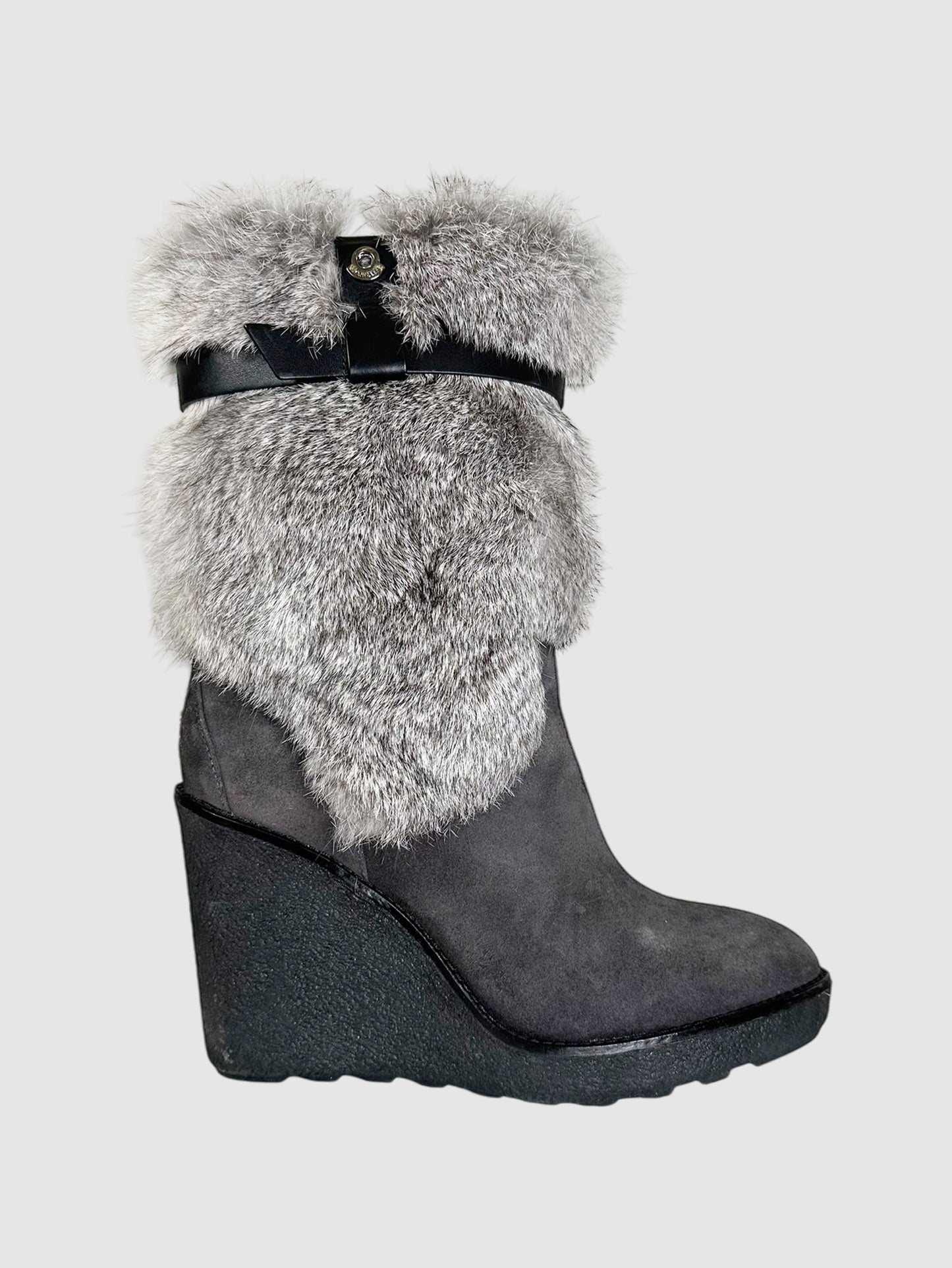 Rabbit Fur Wedge Heel Boots - Size 39