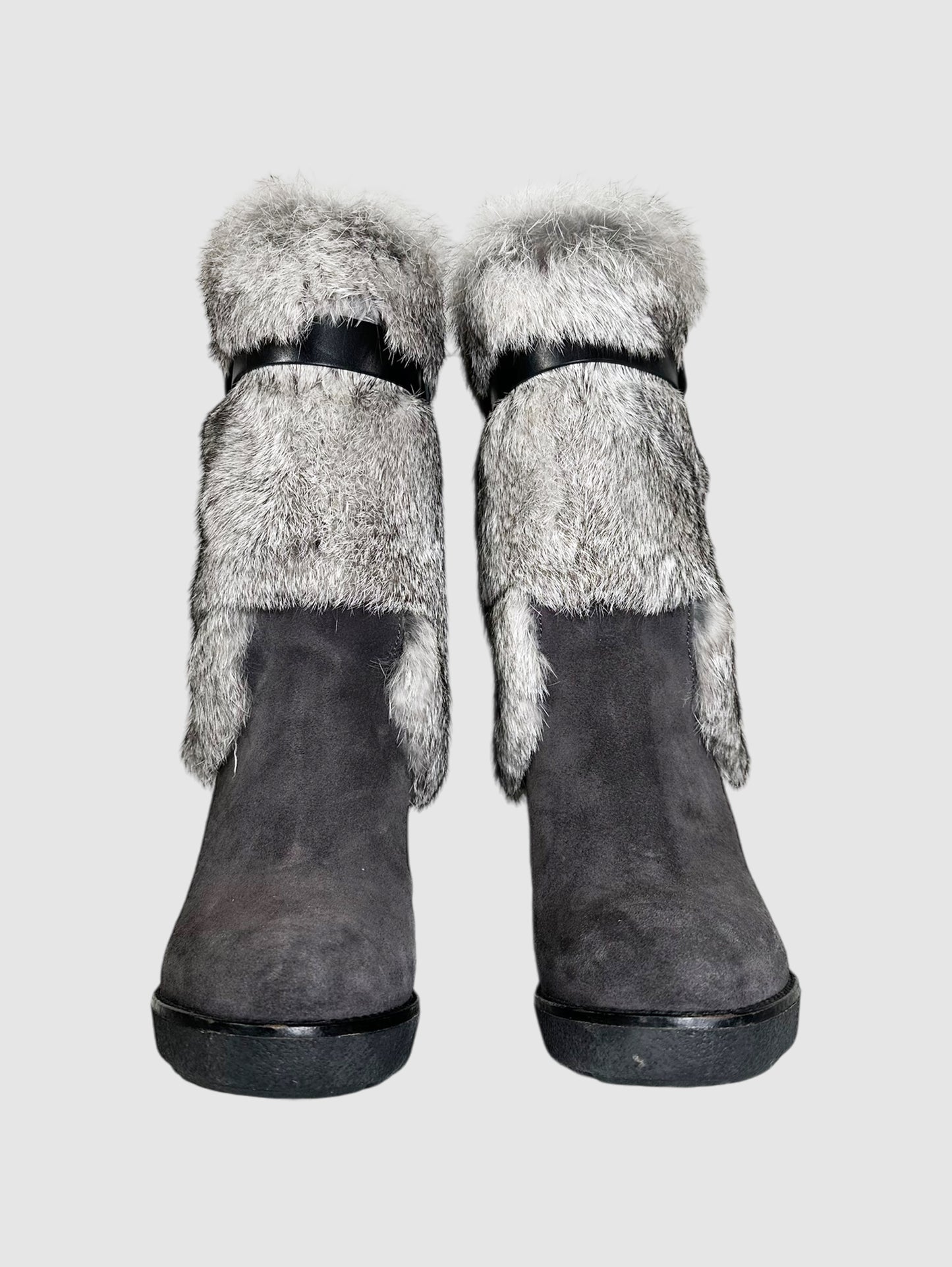 Rabbit Fur Wedge Heel Boots - Size 39