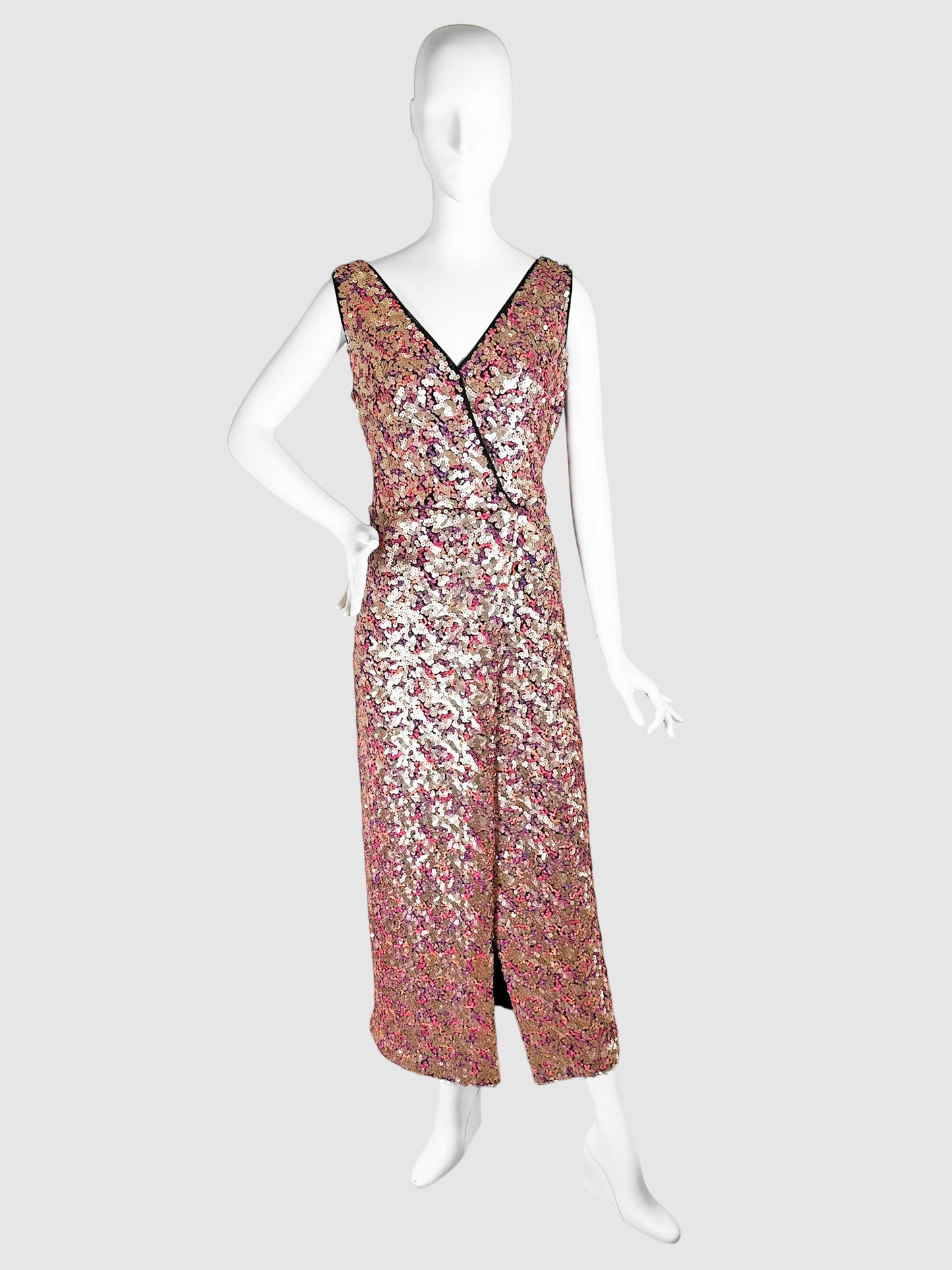 Sequinned V-Neck Maxi Dress - Size 12