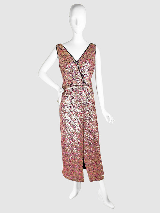 Sequinned V-Neck Maxi Dress - Size 12