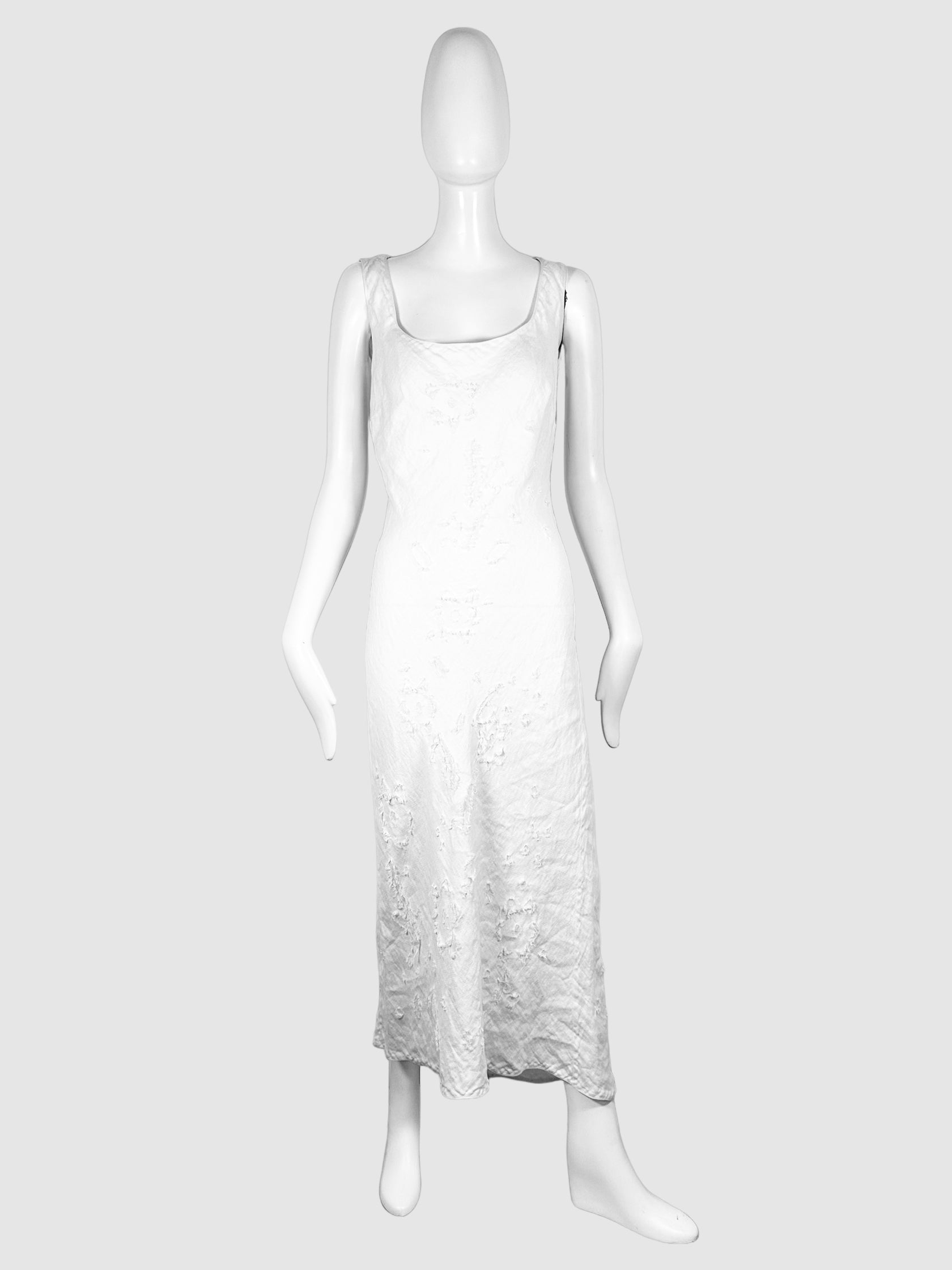 Moschino White Distressed Sleeveless Maxi Dress Size Extra Small Consignment Secondhand Designer Luxury Resale Toronto Trendy