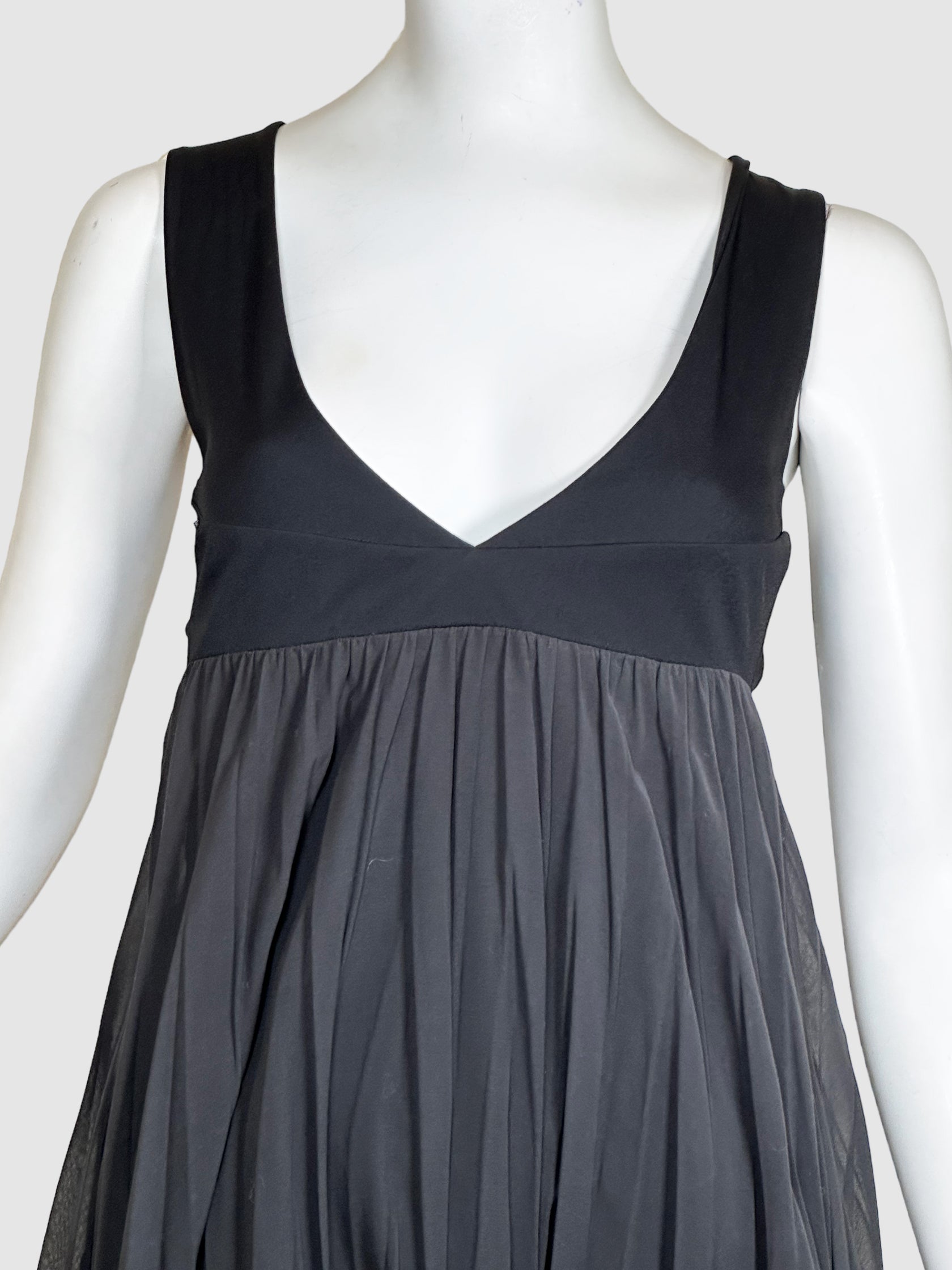 Pleated V-Neck Dress - Size 42