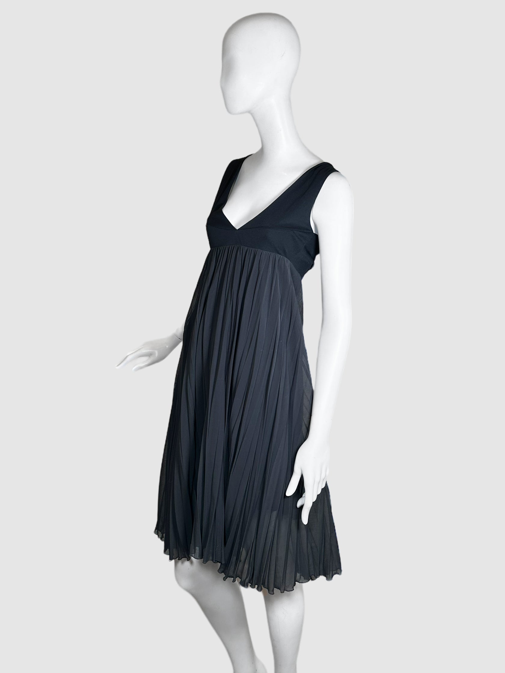 Pleated V-Neck Dress - Size 42