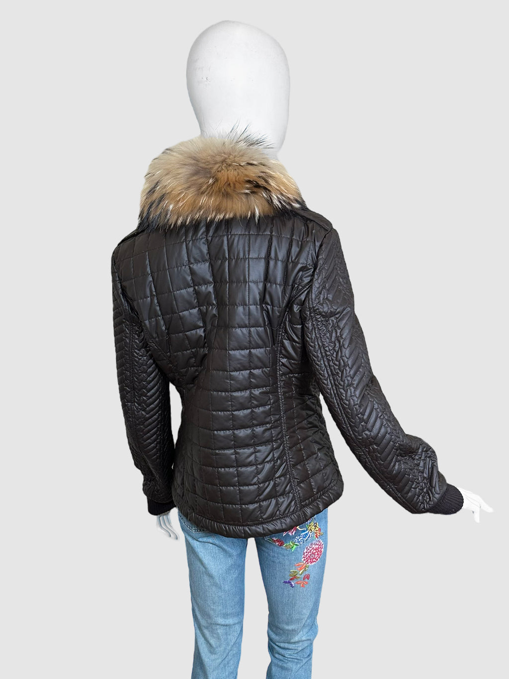 Love Moschino Quilted Jacket with Detachable Fur Collar - Size 10