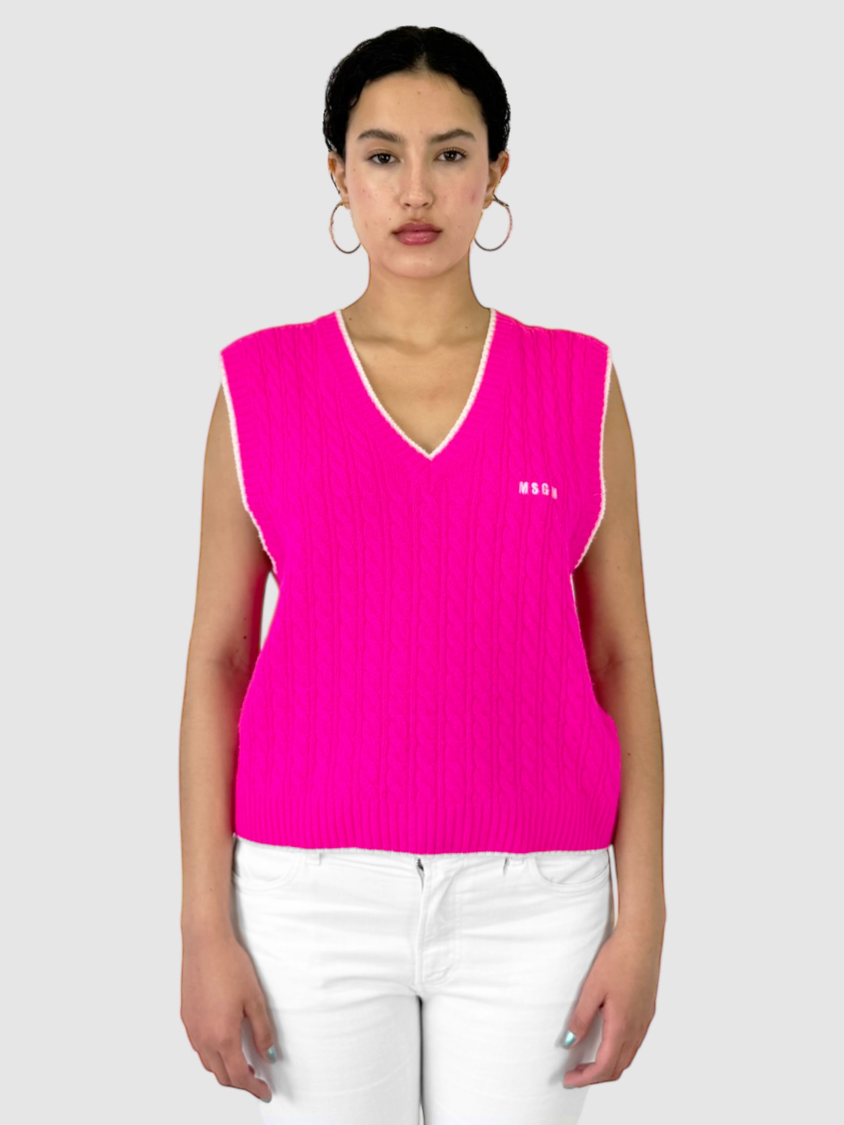 Cable Knit V-Neck Sweater Vest - Size L