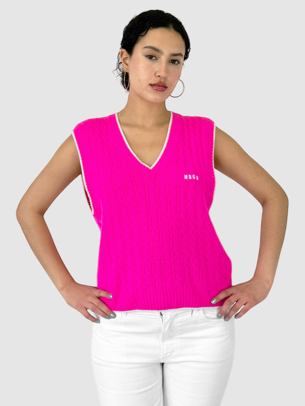 Cable Knit V-Neck Sweater Vest - Size L