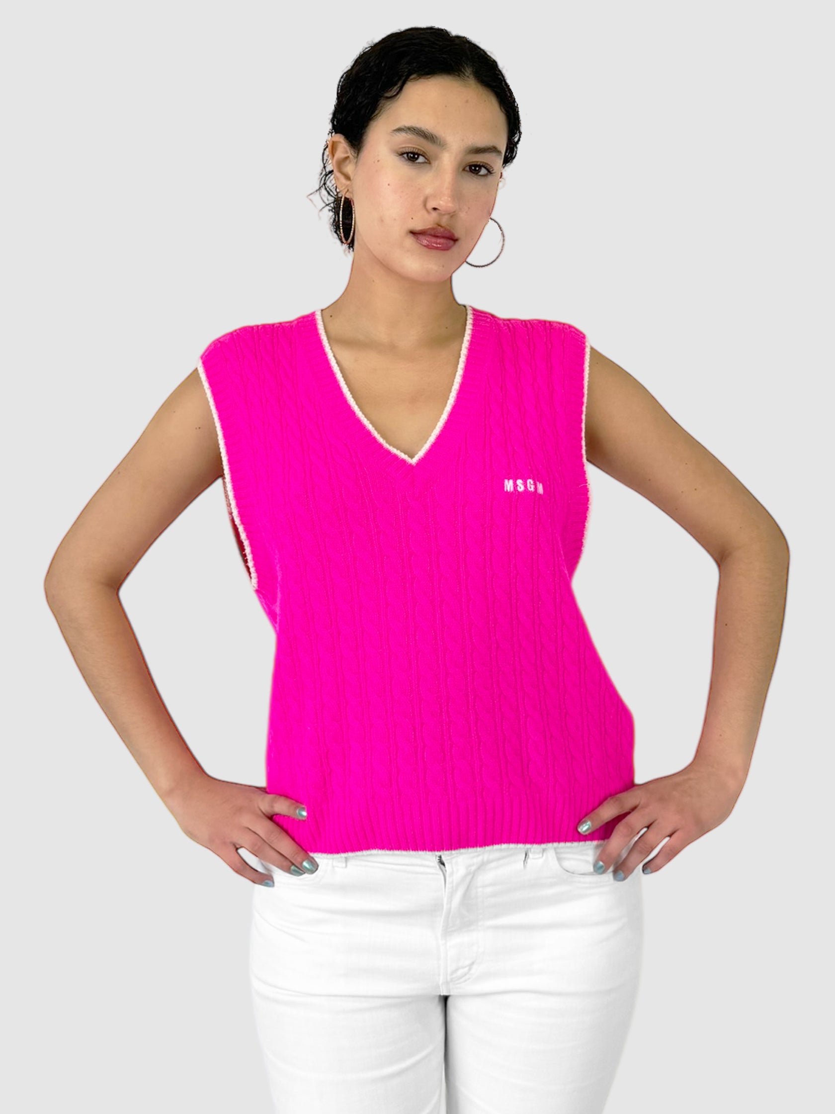 Cable Knit V-Neck Sweater Vest - Size L