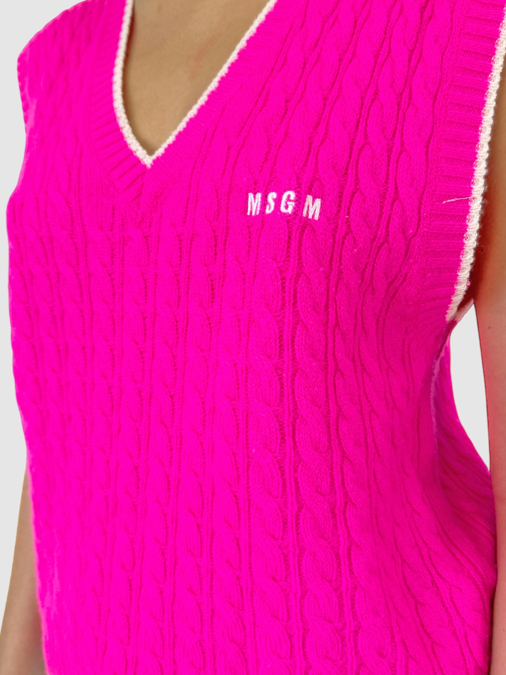 Cable Knit V-Neck Sweater Vest - Size L