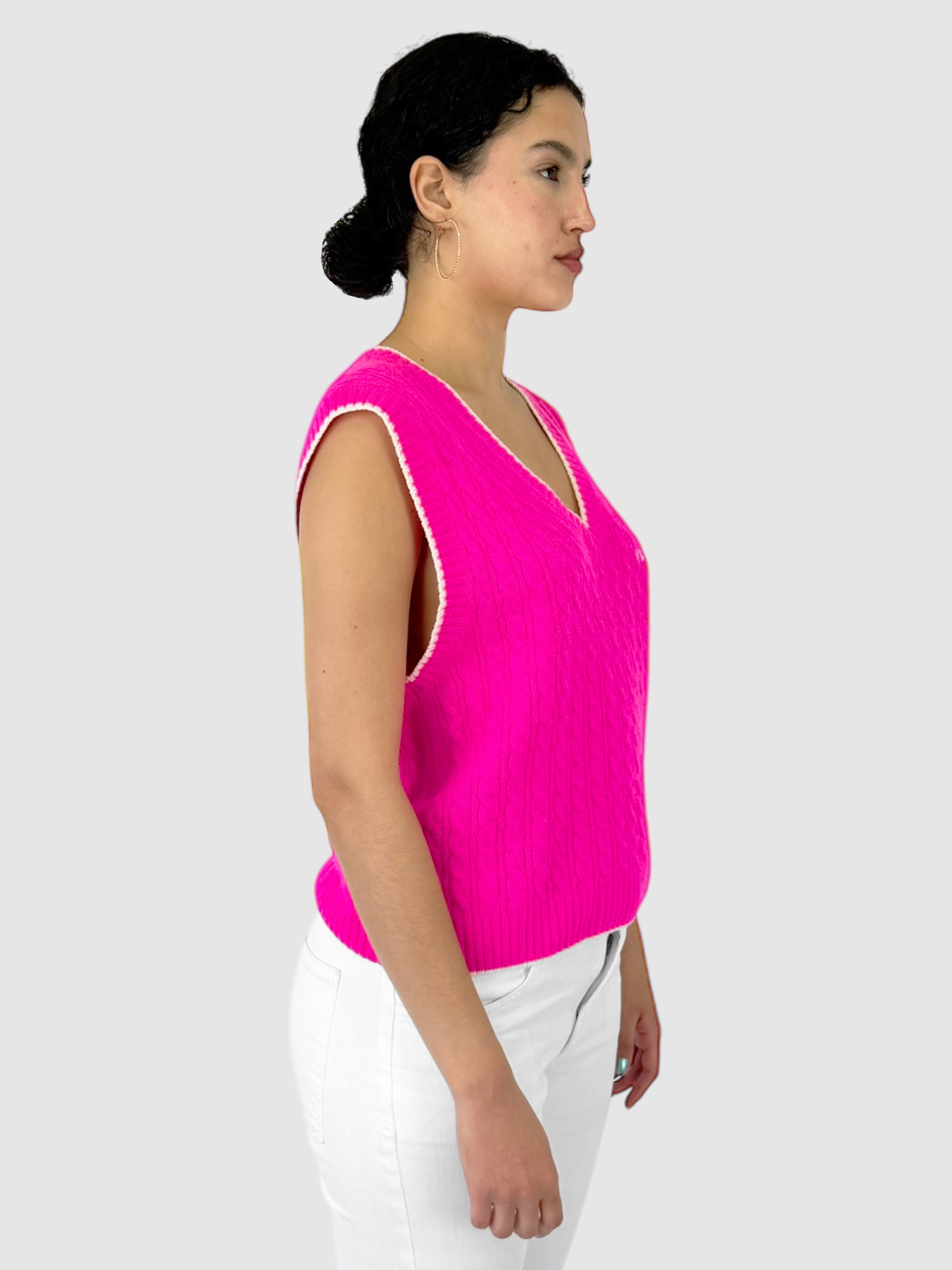 Cable Knit V-Neck Sweater Vest - Size L