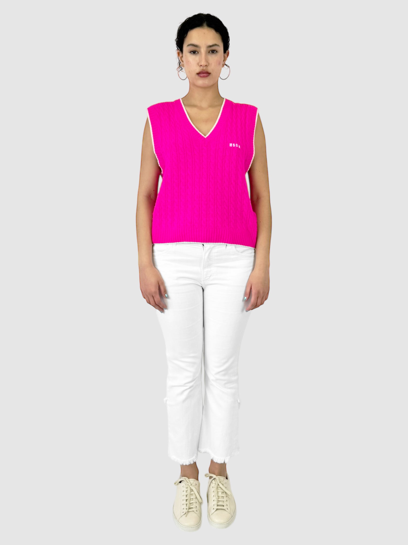 Cable Knit V-Neck Sweater Vest - Size L