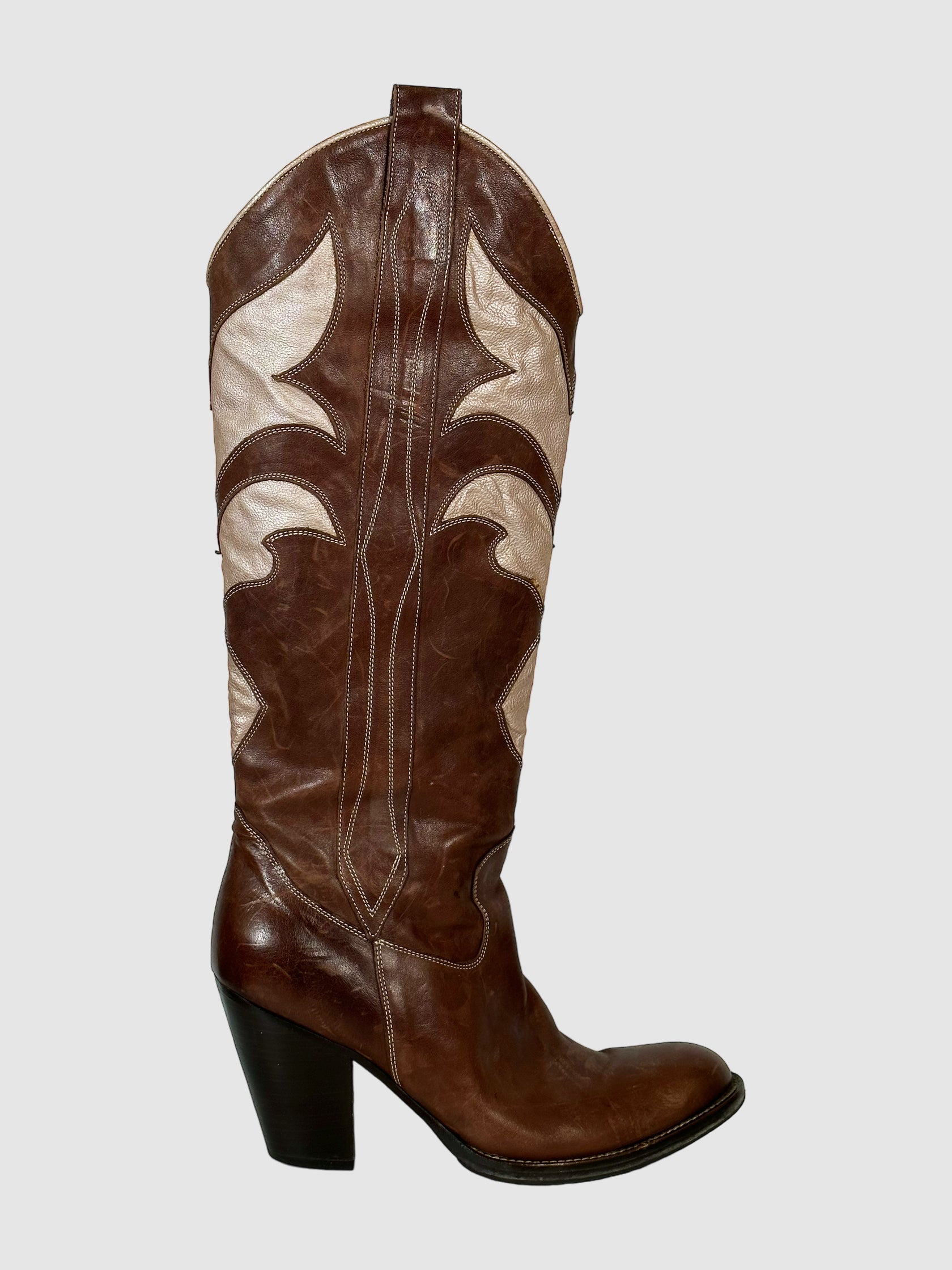Leather Printed Western Boots - Size 37