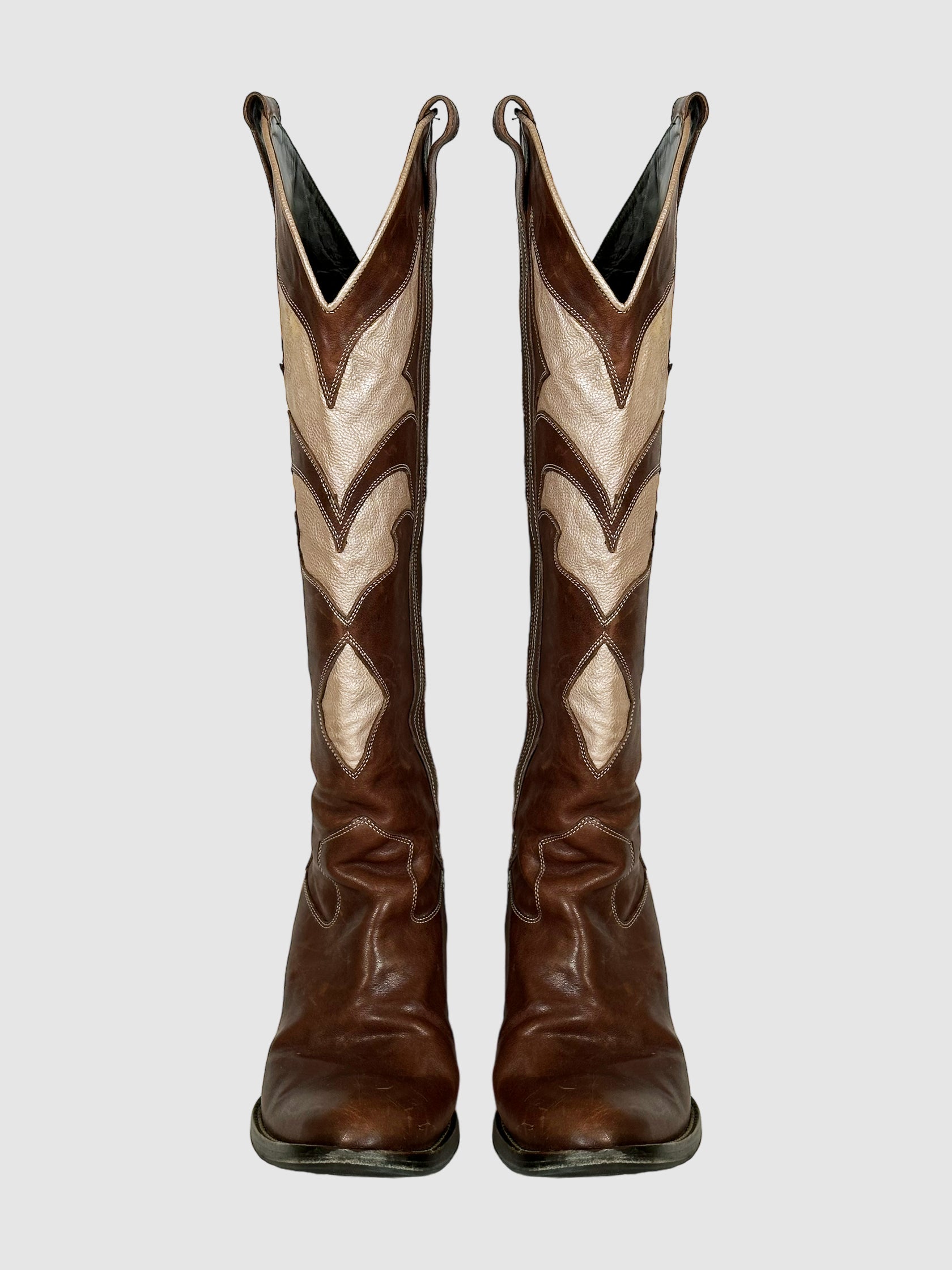 Leather Printed Western Boots - Size 37