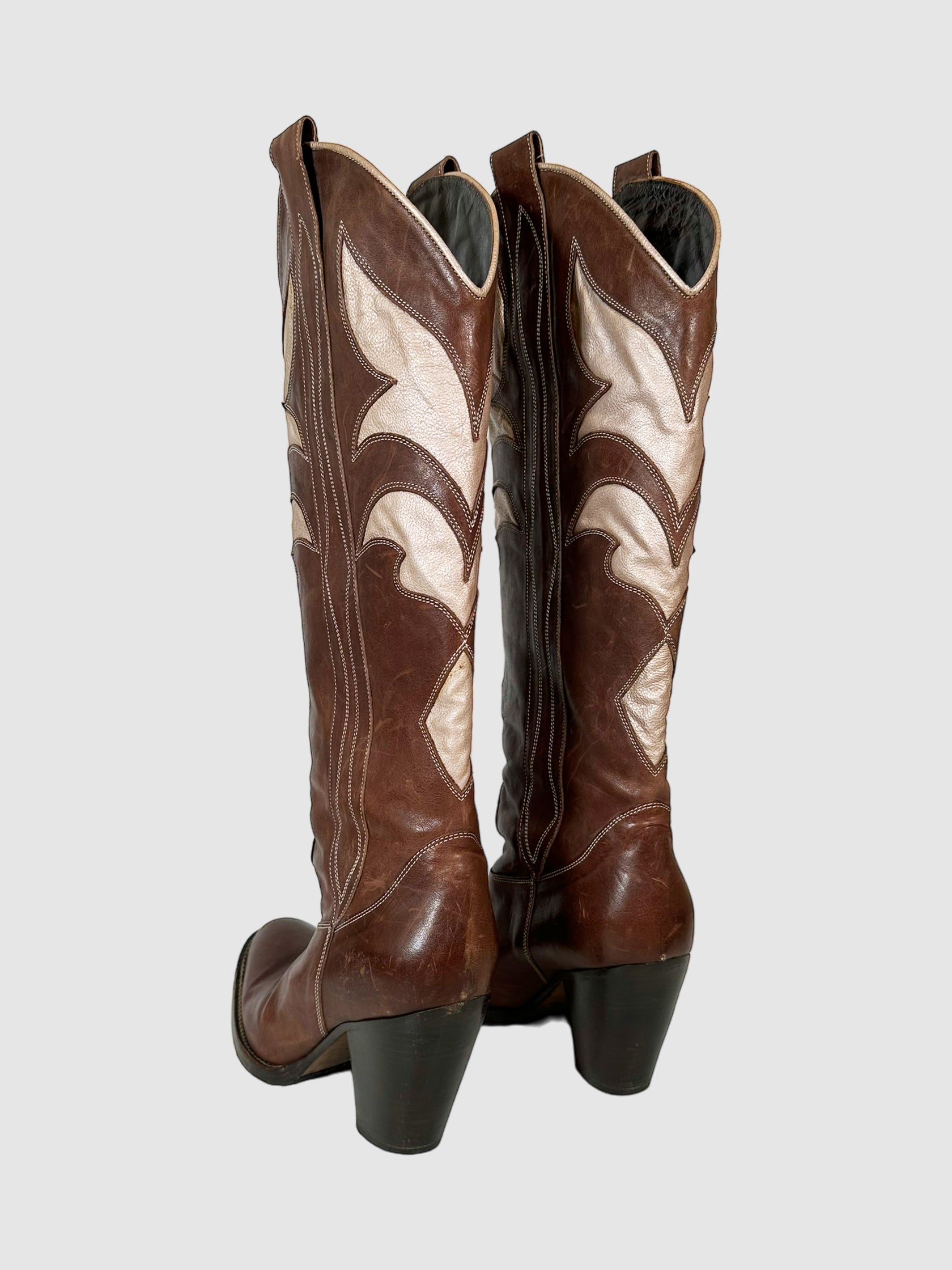 Leather Printed Western Boots - Size 37