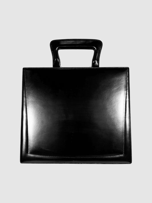 Thierry Mugler Black Leather 1990s Top Handle Makeup Carrying Box Bag Vintage Luxury Designer Resale Consignment Toronto