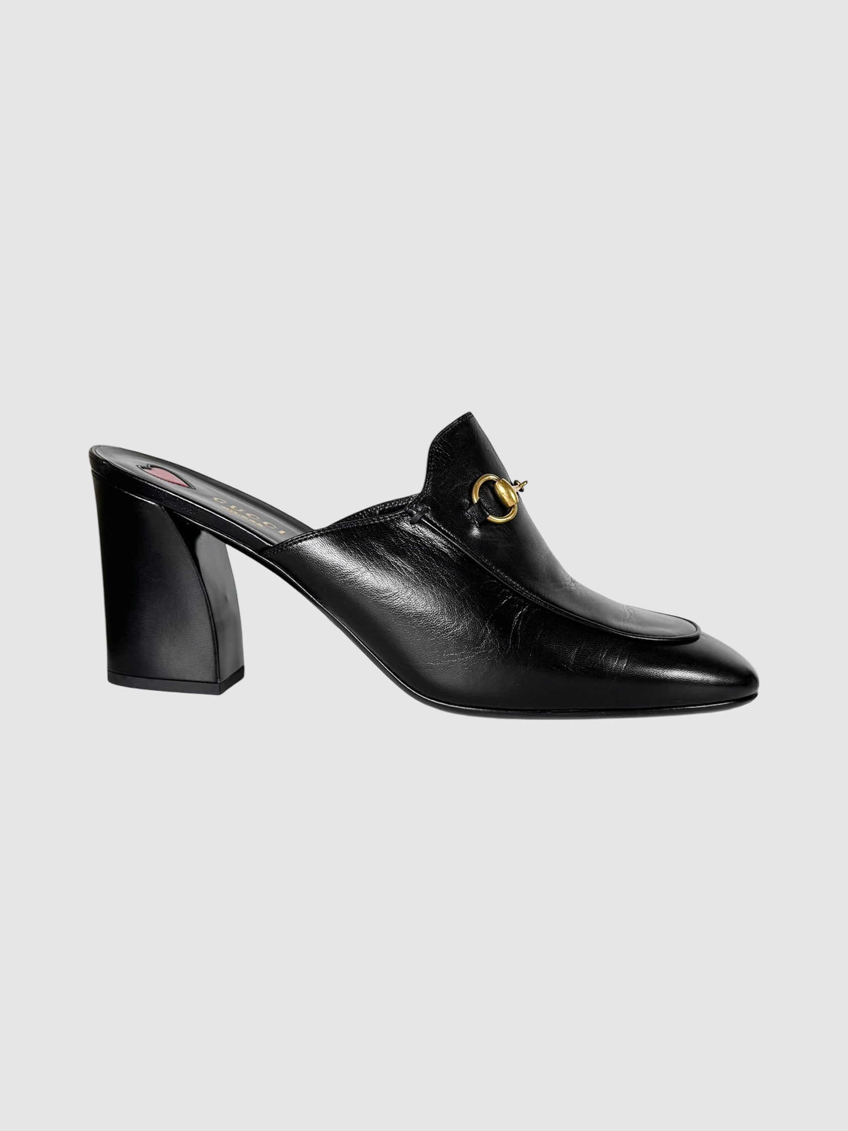 Gucci Black Leather Horsebit Princetown Block Heel Mules, Size 42 Luxury Designer Resale Consignment Toronto Canada Secondhand