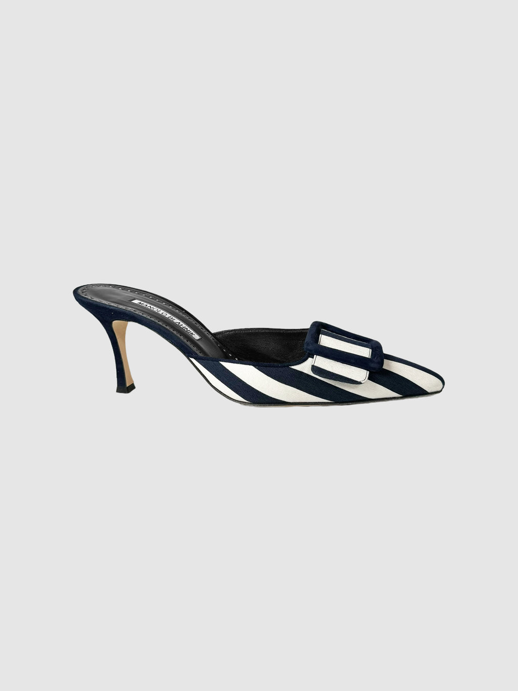 Manolo Blahnik Maysalebi Stripe Mule Pumps luxury designer resale secondhand consignment