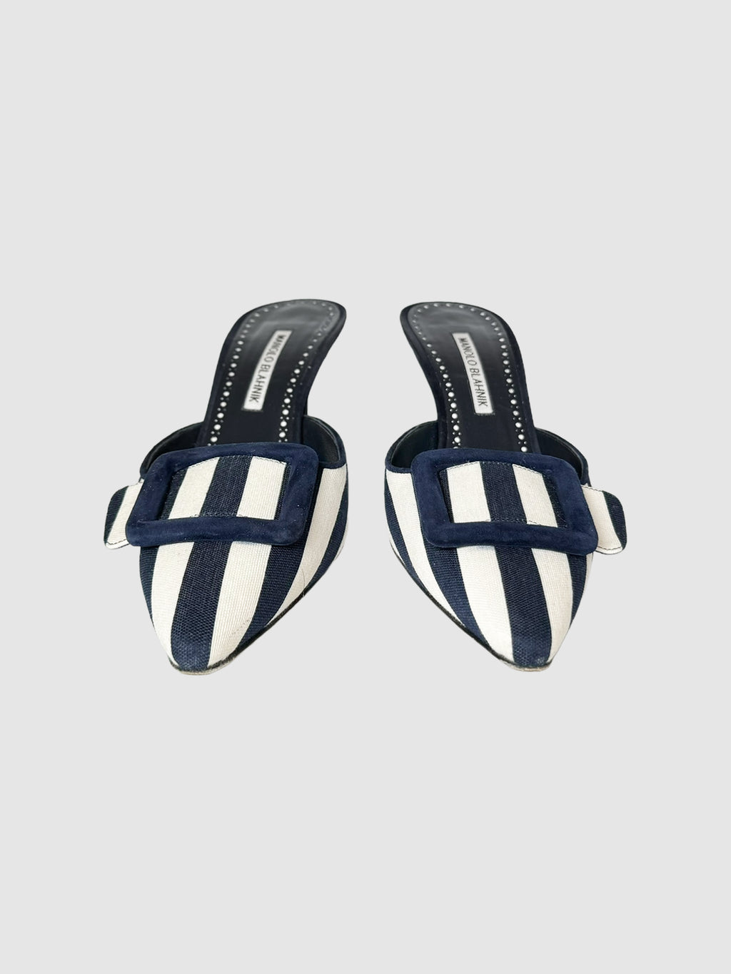 Manolo Blahnik Maysalebi Stripe Mule Pumps luxury designer resale secondhand consignment