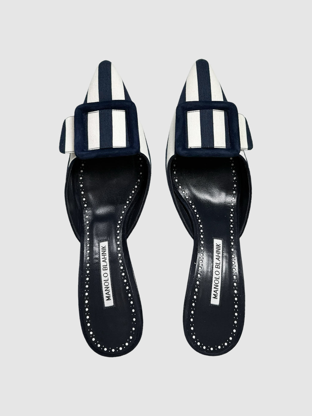 Manolo Blahnik Maysalebi Stripe Mule Pumps luxury designer resale secondhand consignment