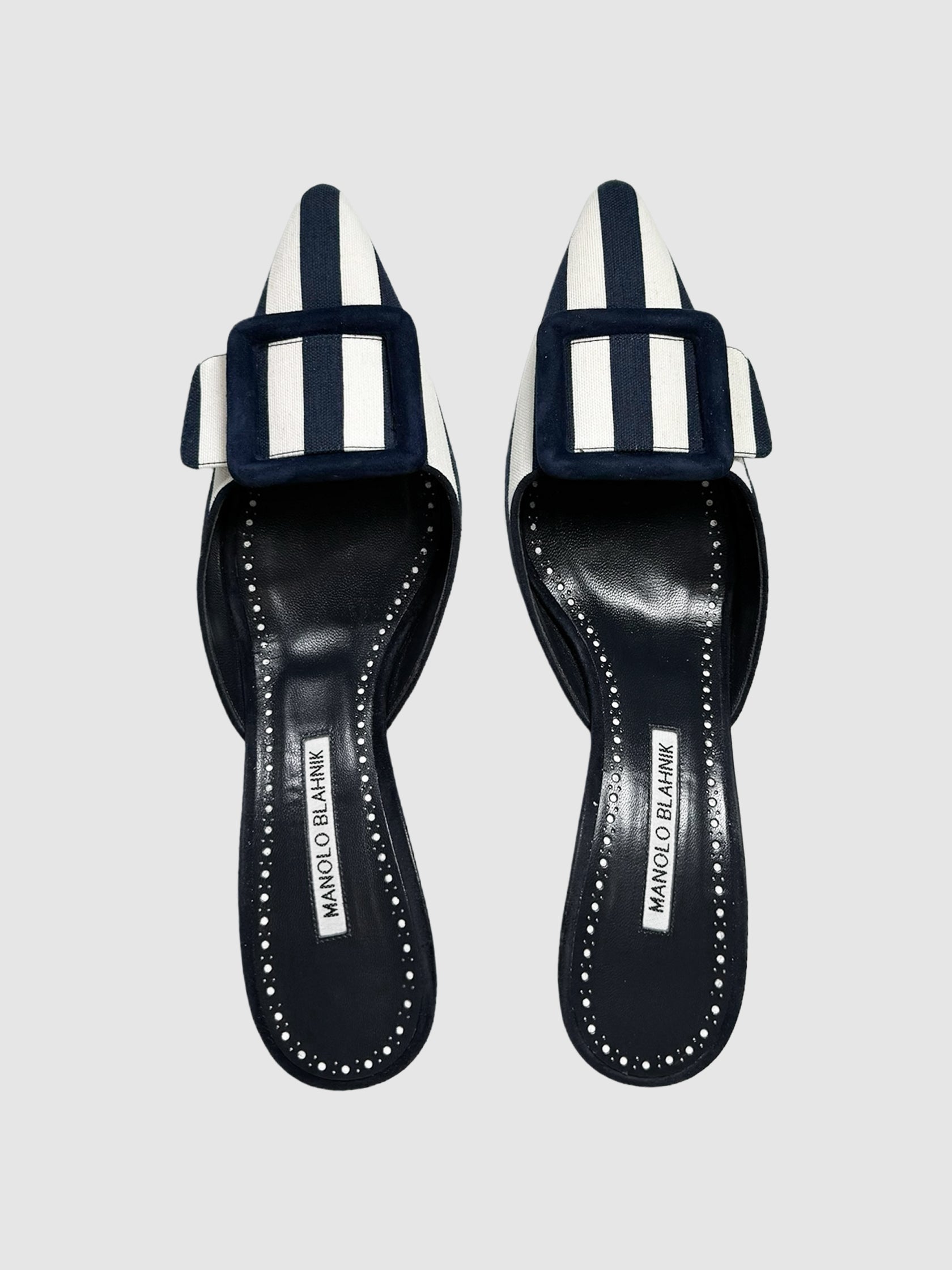 Manolo Blahnik Maysalebi Stripe Mule Pumps luxury designer resale secondhand consignment