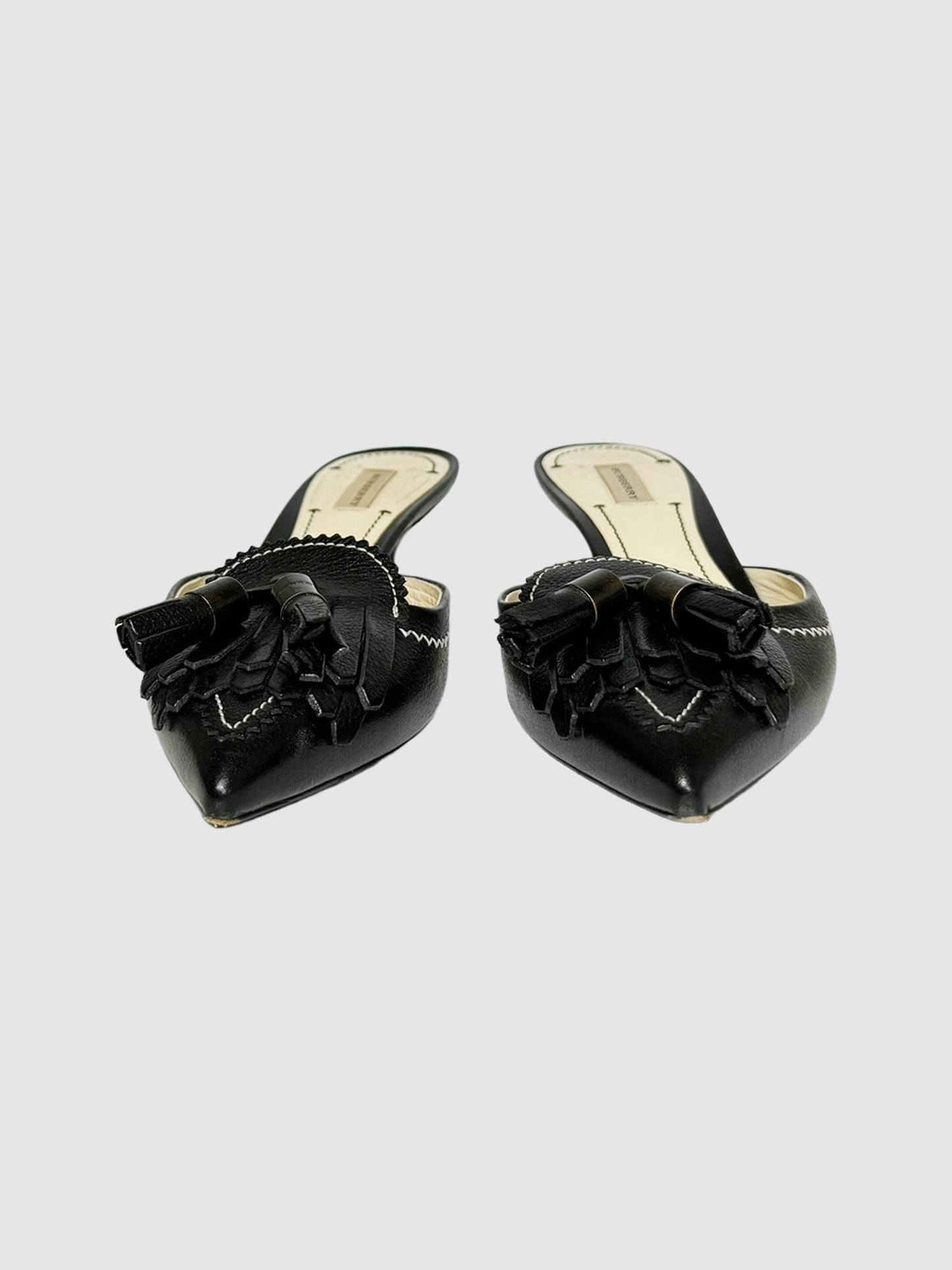 Leather Mules with Tassels - Size 37