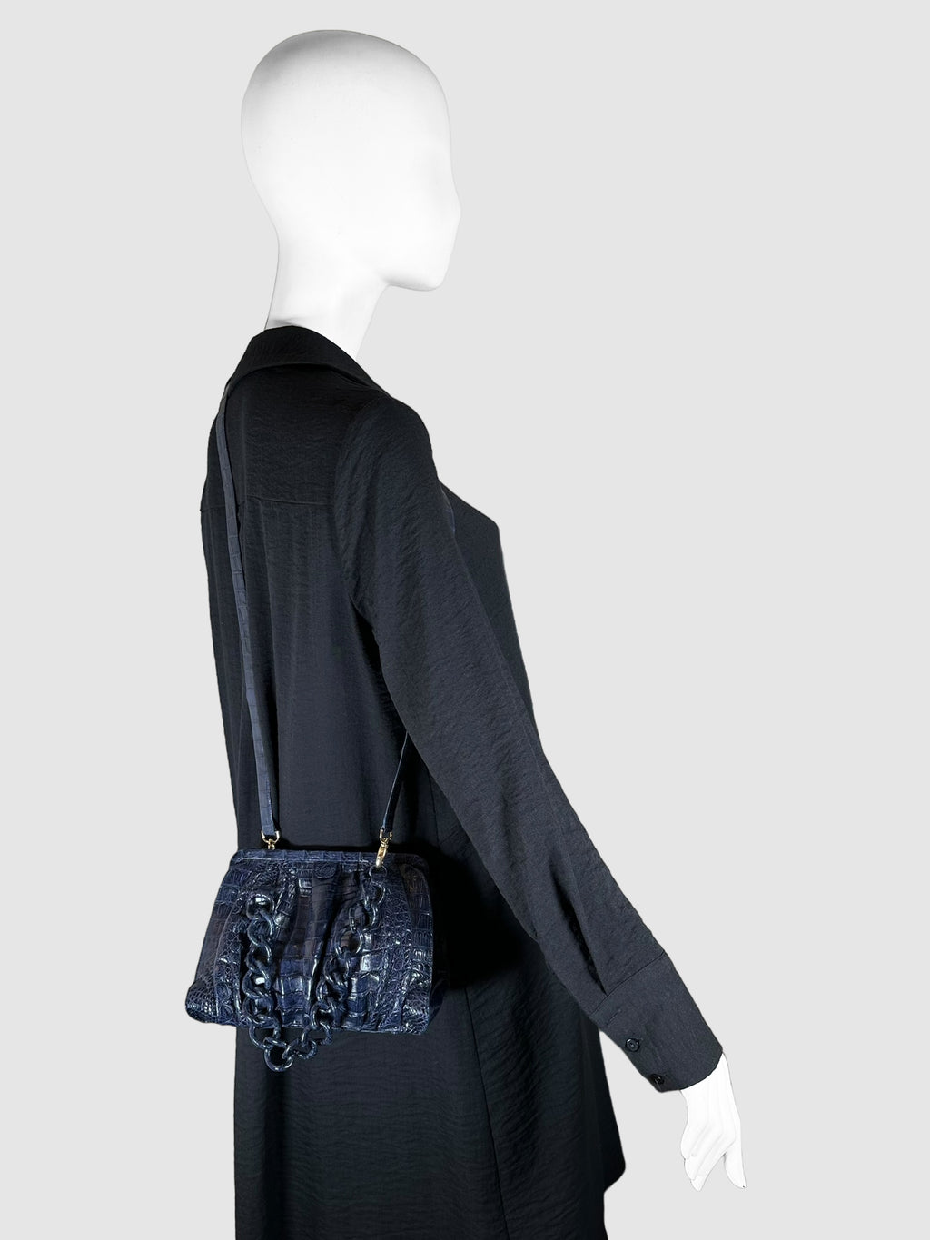 Nancy Gonzalez Navy Blue Small Crocodile Leather Hand Bag Consignment Secondhand Designer Luxury Resale Toronto Trendy