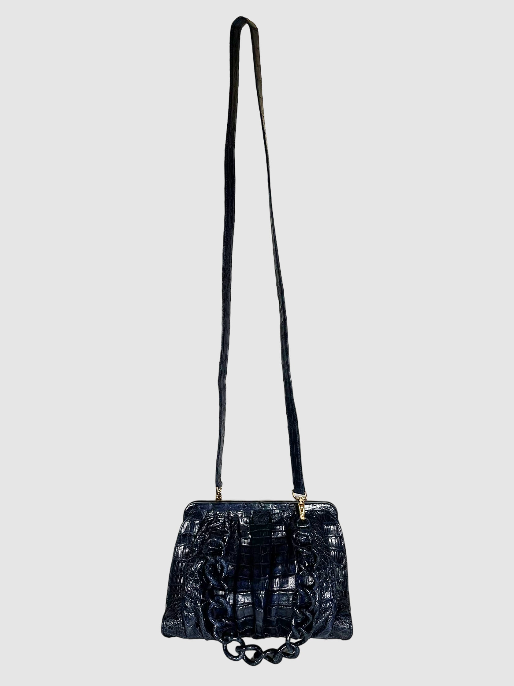 Nancy Gonzalez Navy Blue Small Crocodile Leather Hand Bag Consignment Secondhand Designer Luxury Resale Toronto Trendy