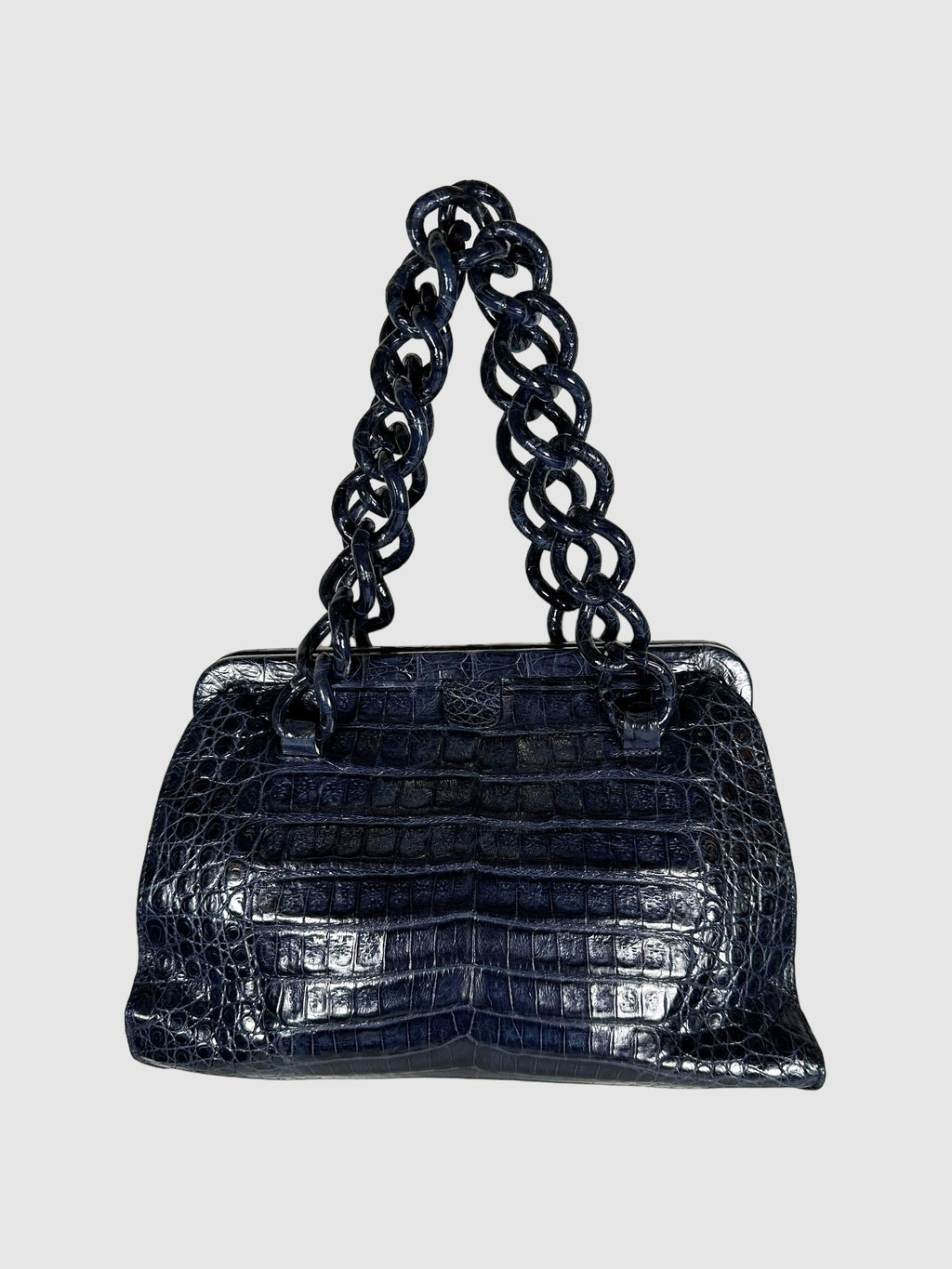 Nancy Gonzalez Navy Blue Small Crocodile Leather Hand Bag Consignment Secondhand Designer Luxury Resale Toronto Trendy