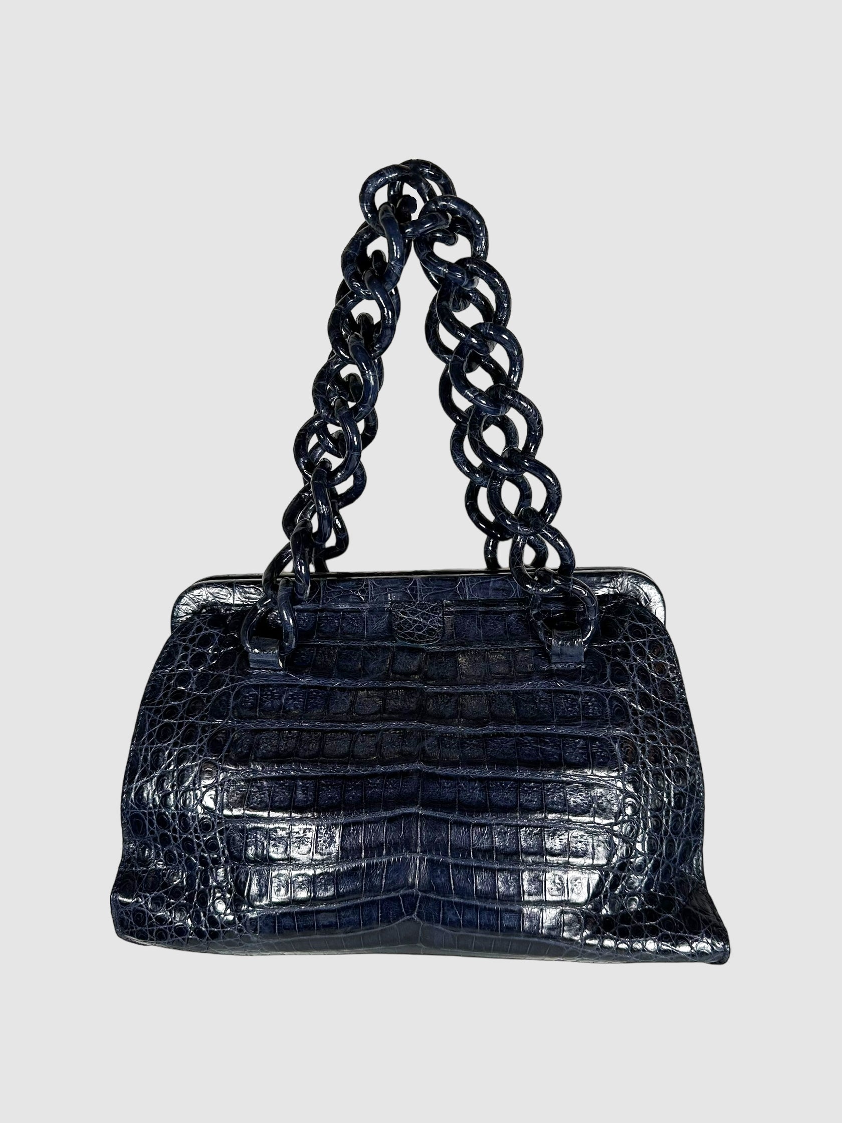 Nancy Gonzalez Navy Blue Small Crocodile Leather Hand Bag Consignment Secondhand Designer Luxury Resale Toronto Trendy