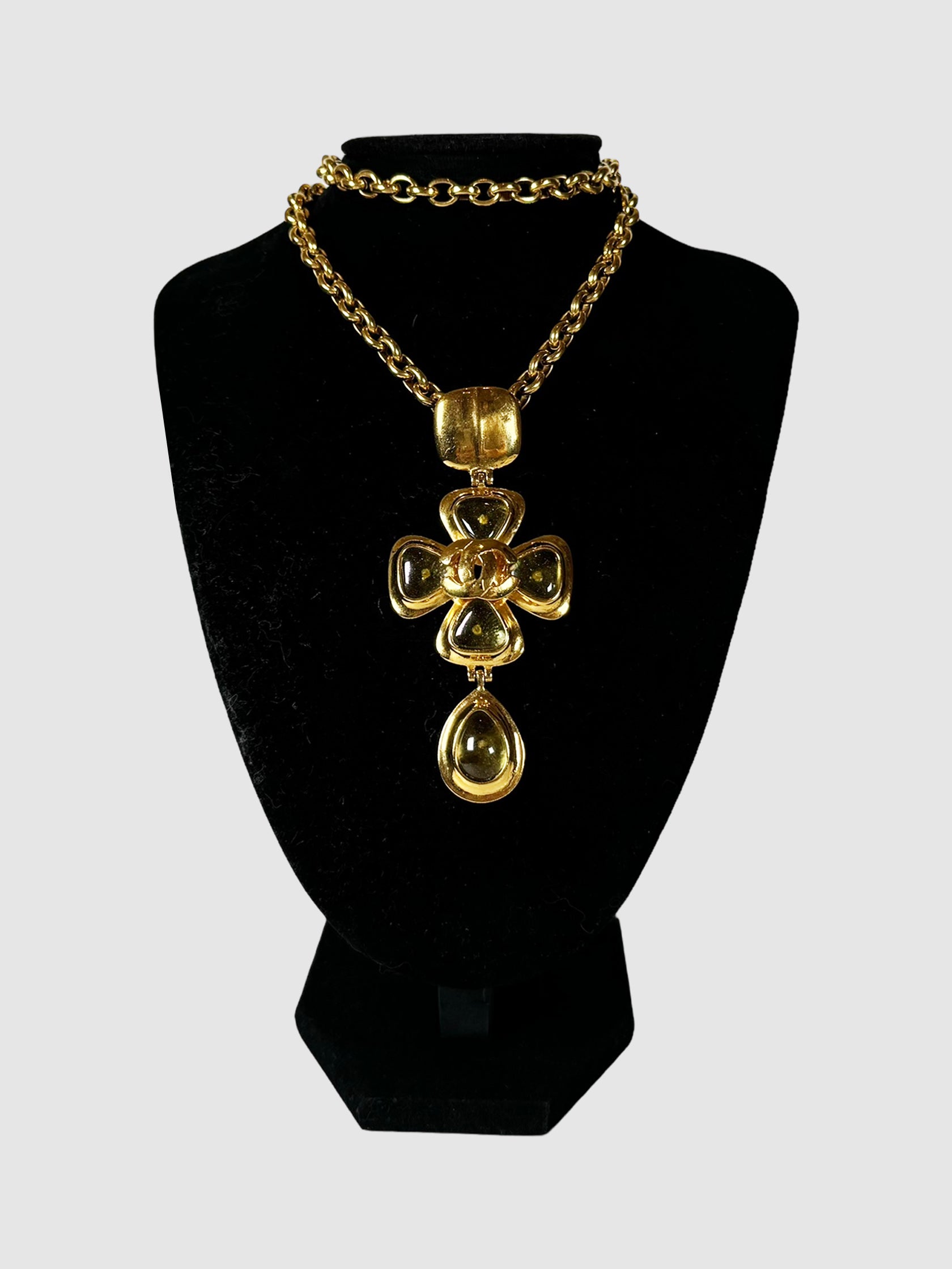 Chanel Vintage 1997 Gripoix Cross Pendant Chain Necklace Consignment Secondhand Designer Luxury Resale Toronto Trendy