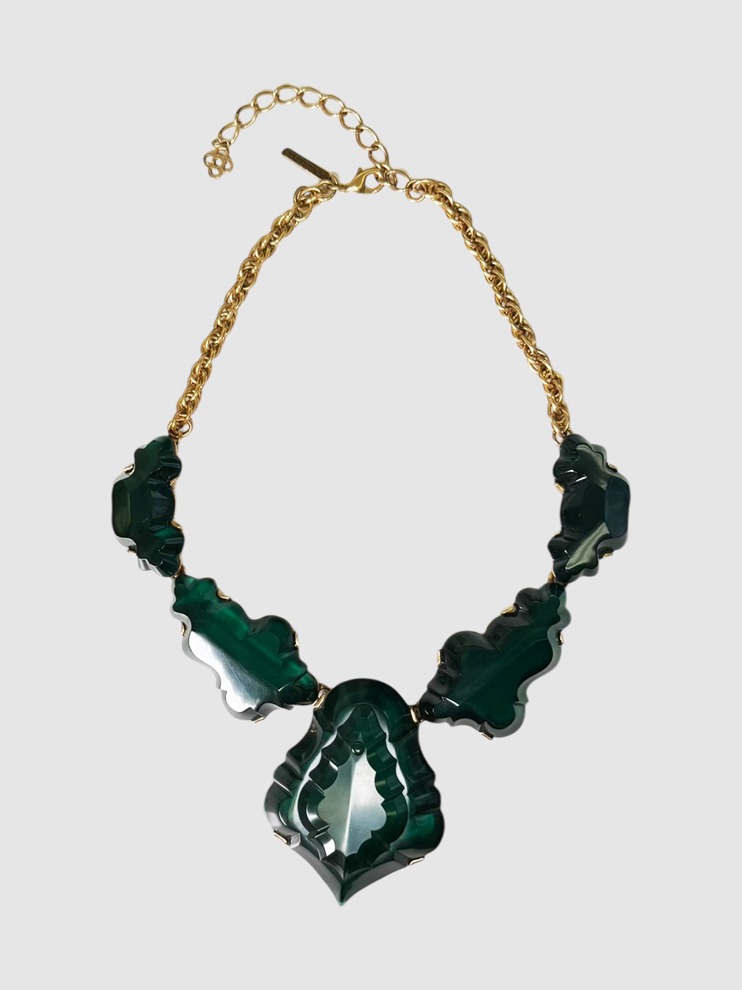 Emerald Carved Resin Drop Necklace