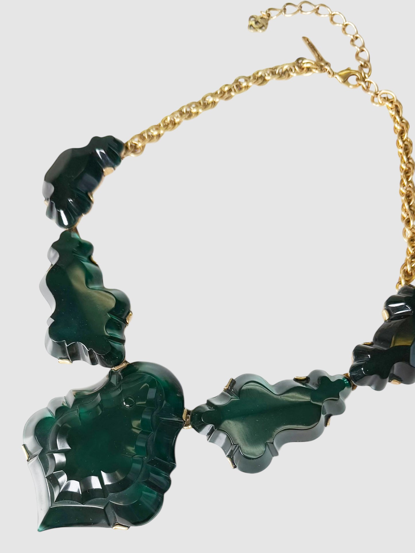 Emerald Carved Resin Drop Necklace