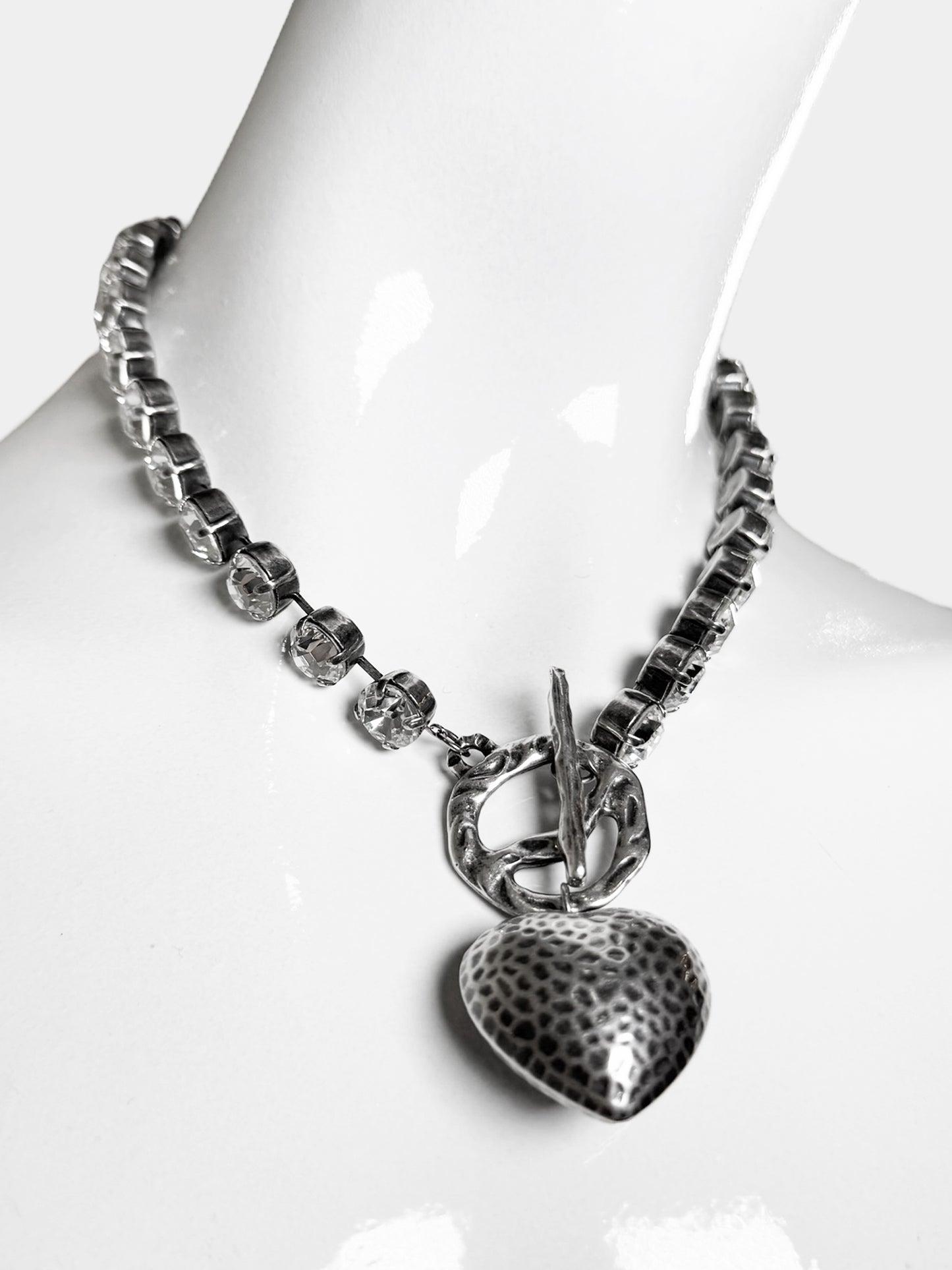 Heart Crystal Pewter Necklace