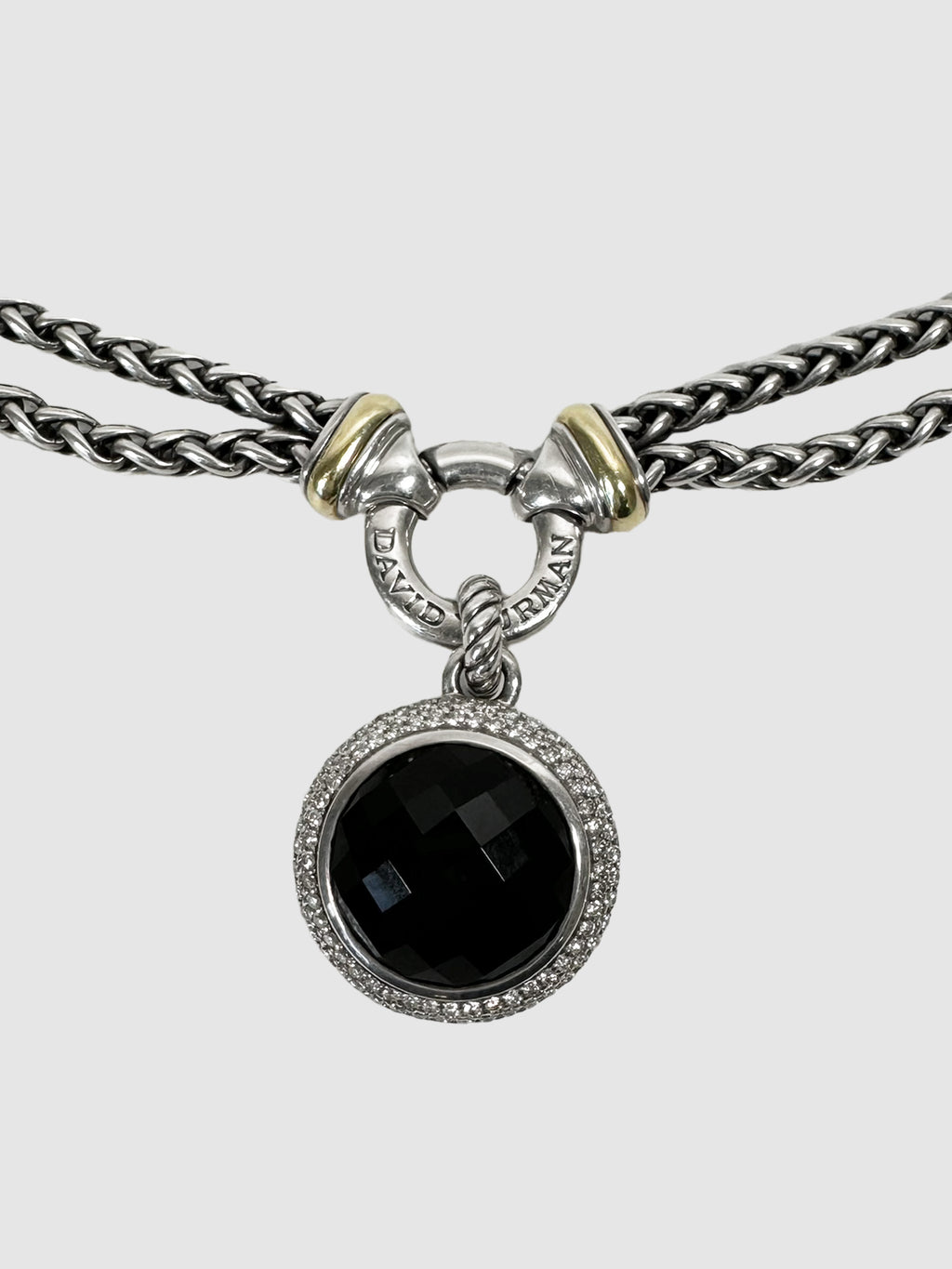 David Yurman Cerise Black Onyx and Diamonds 18mm Pendant, and Sterling Silver Double Chain Necklace
