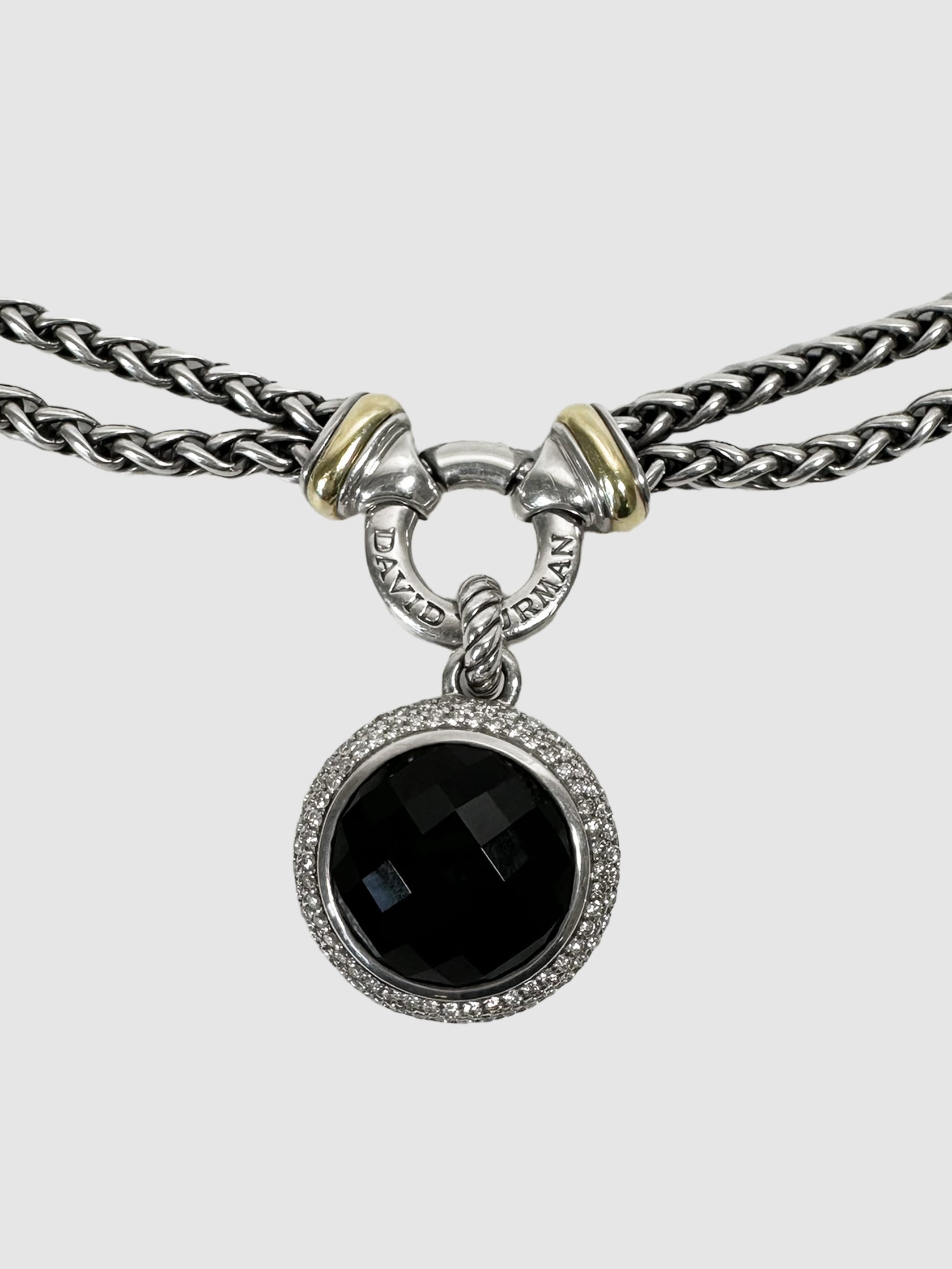 David Yurman Cerise Black Onyx and Diamonds 18mm Pendant, and Sterling Silver Double Chain Necklace