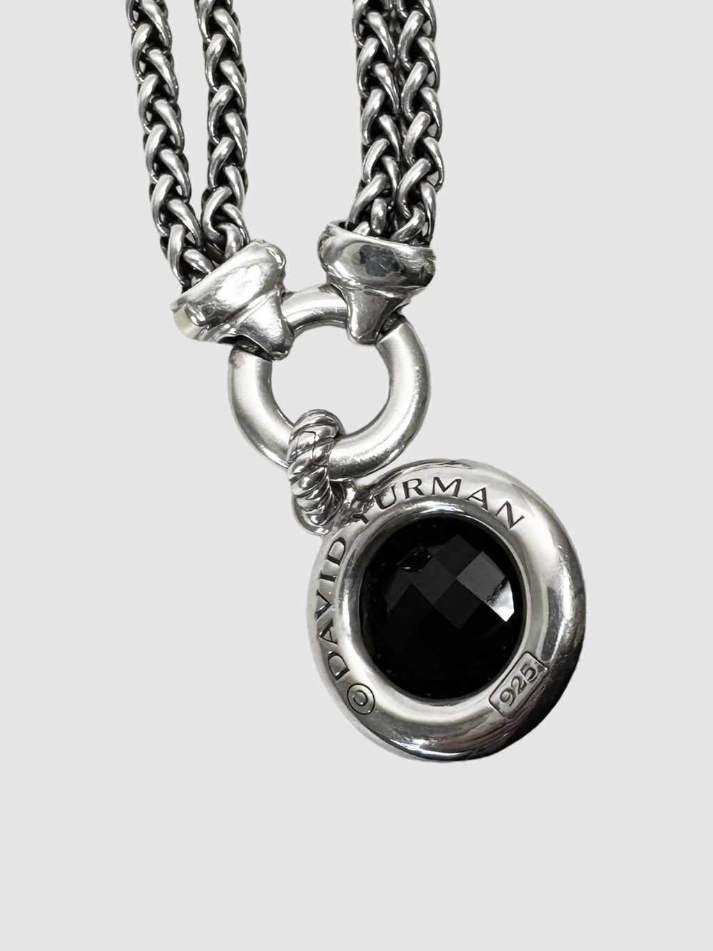 David Yurman Cerise Black Onyx and Diamonds 18mm Pendant, and Sterling Silver Double Chain Necklace