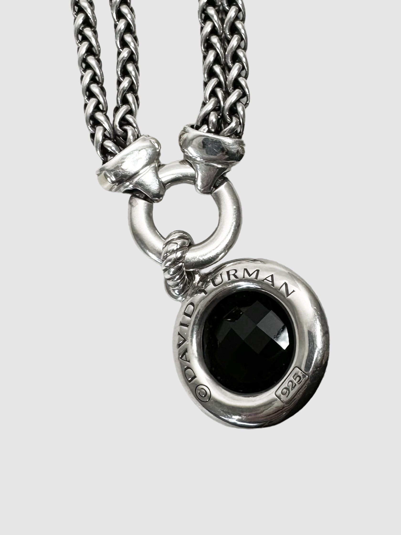 David Yurman Cerise Black Onyx and Diamonds 18mm Pendant, and Sterling Silver Double Chain Necklace