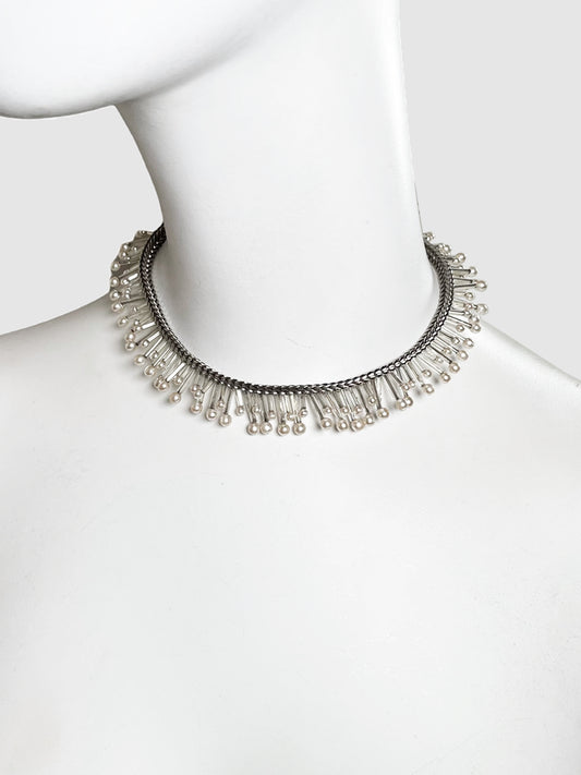 Chanel Sterling Silver Choker Necklace with Pearls