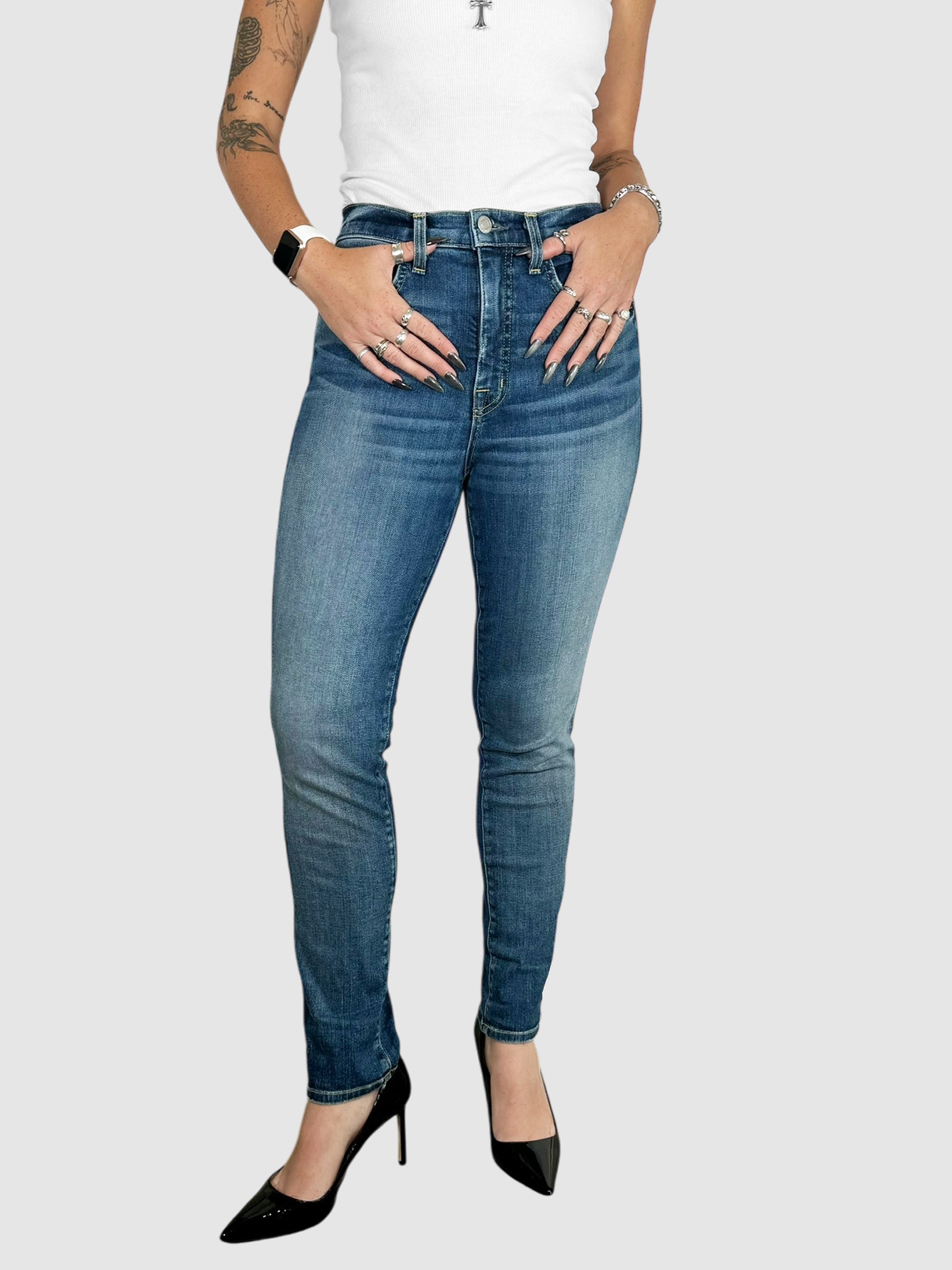 Whiskered Faded Mid-Rise Jeans - Size 29