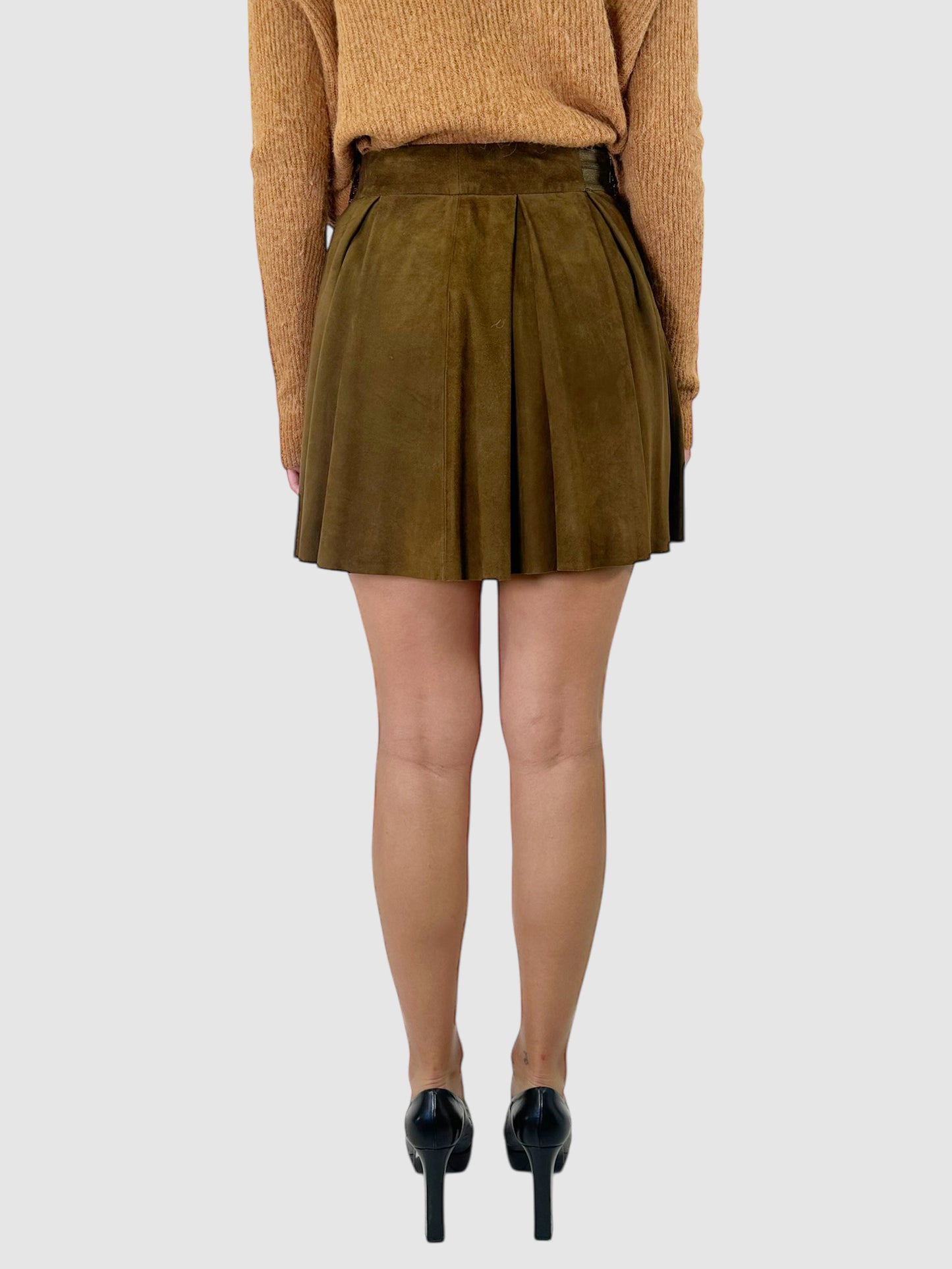 Leather Pleated Mini Skirt - Size S