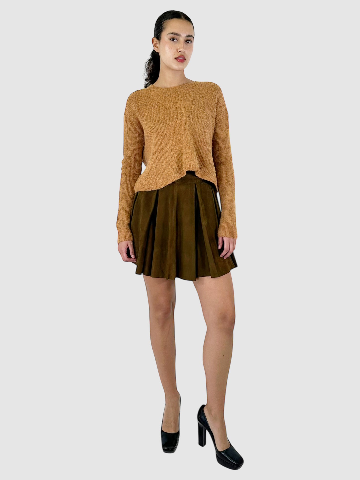 Leather Pleated Mini Skirt - Size S