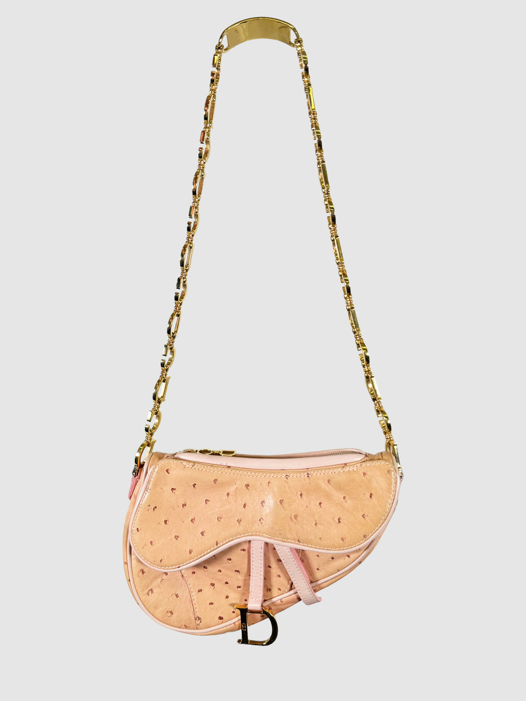 Christian Dior Pink 2000 Ostrich Leather Saddle Bag Consignment Luxury Secondhand Designer Resale Toronto