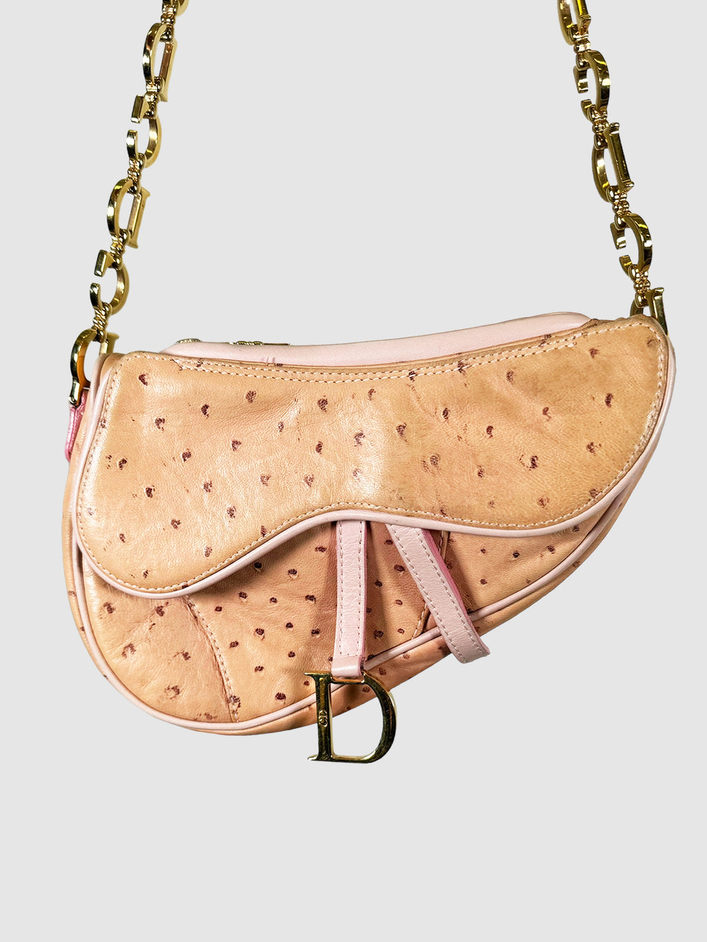 Christian Dior Pink 2000 Ostrich Leather Saddle Bag Consignment Luxury Secondhand Designer Resale Toronto