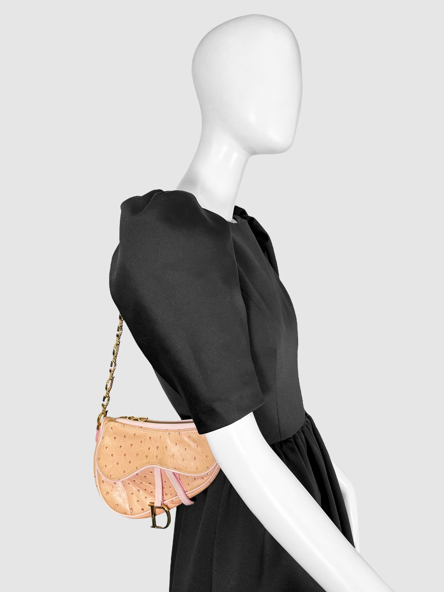 Christian Dior Pink 2000 Ostrich Leather Saddle Bag Consignment Luxury Secondhand Designer Resale Toronto