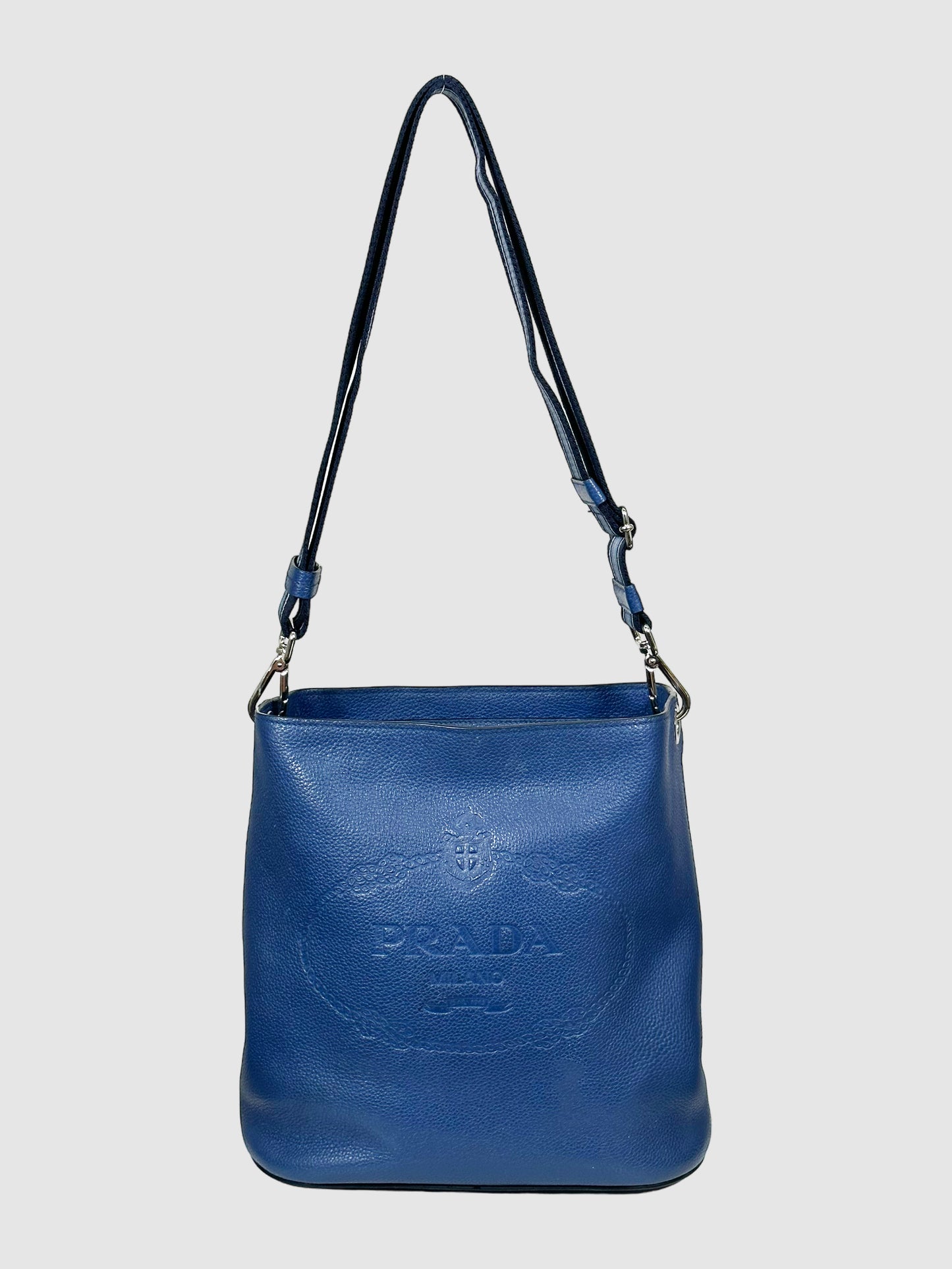 Prada Logo-Embossed Vitello Phenix Bucket Bag