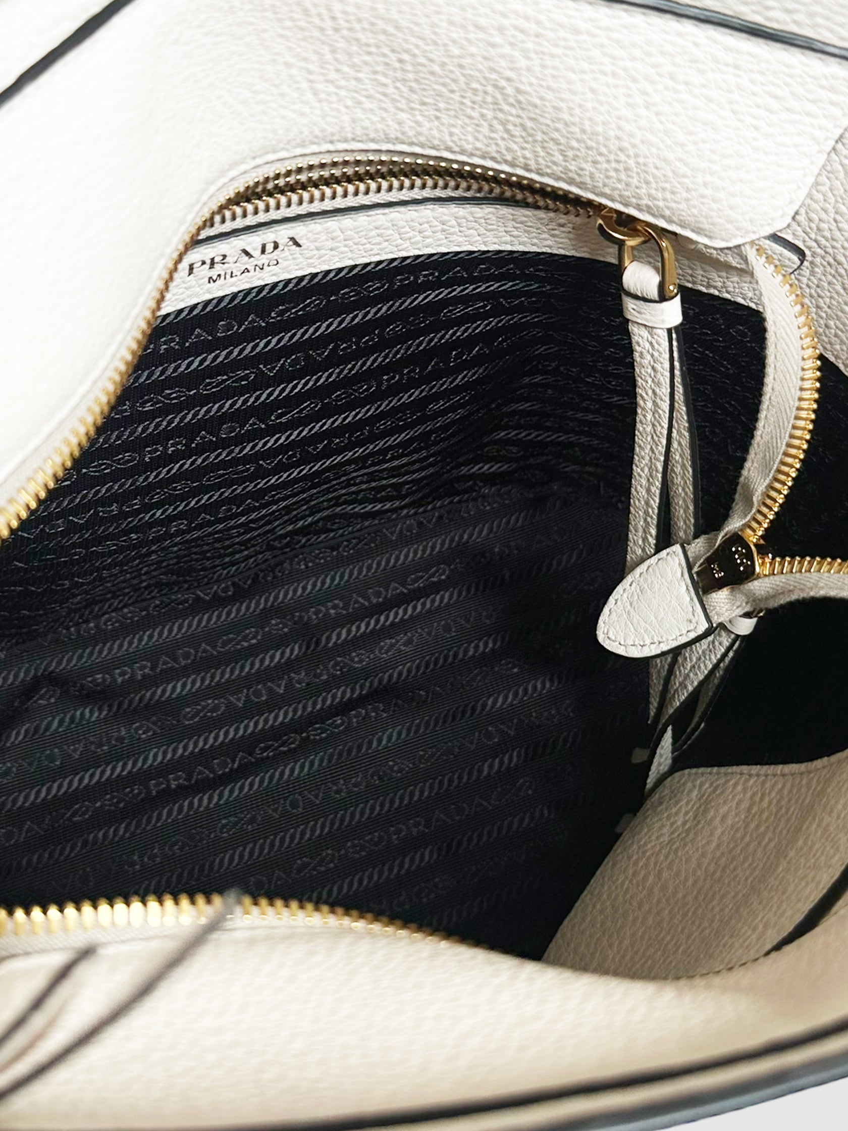 Prada Logo-Embossed Vitello Phenix Bucket Bag