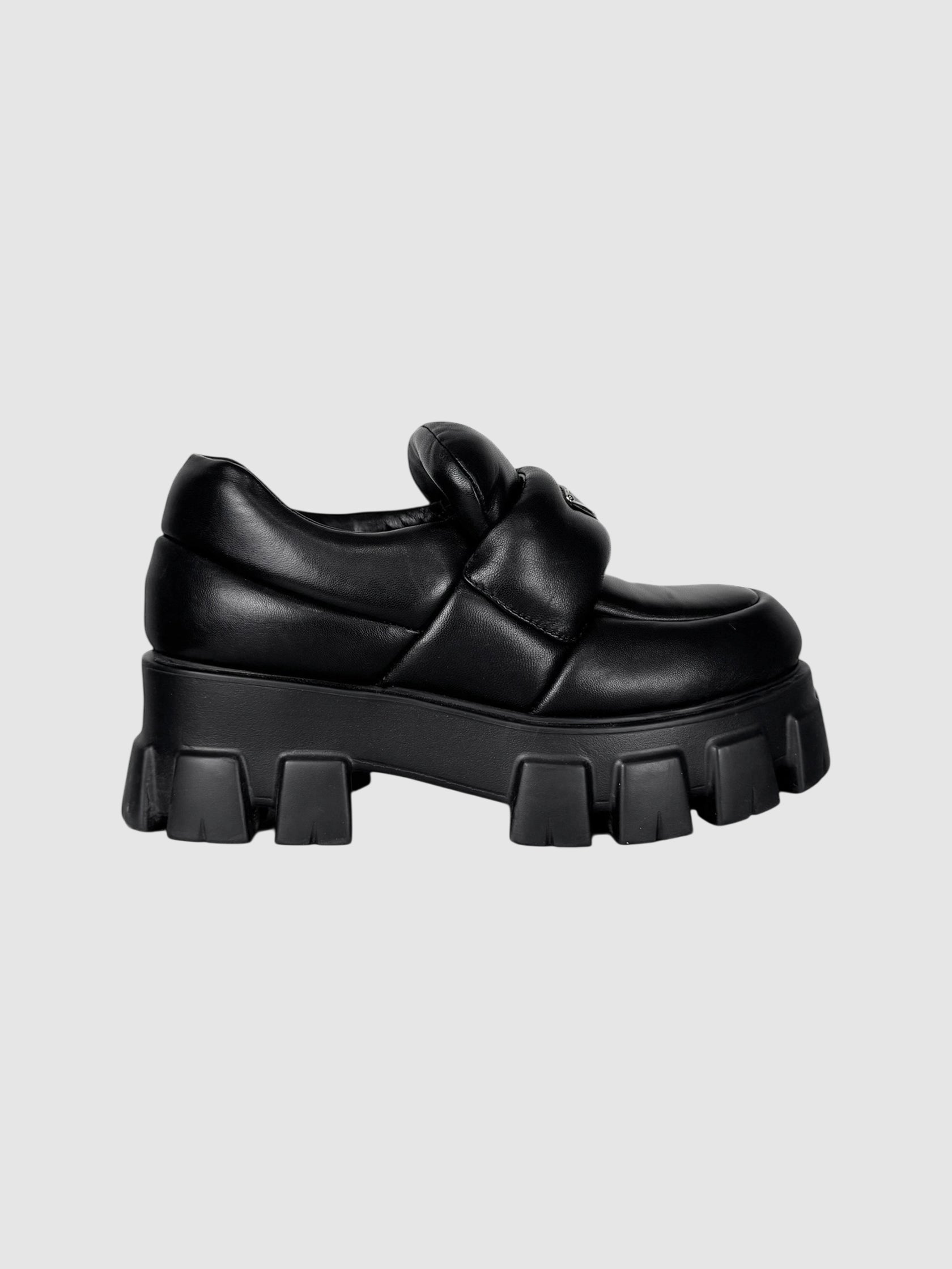 Prada Black Soft Padded Nappa Leather Loafers, Size 37.5 luxury designer resale consignment toronto Canada secondhand