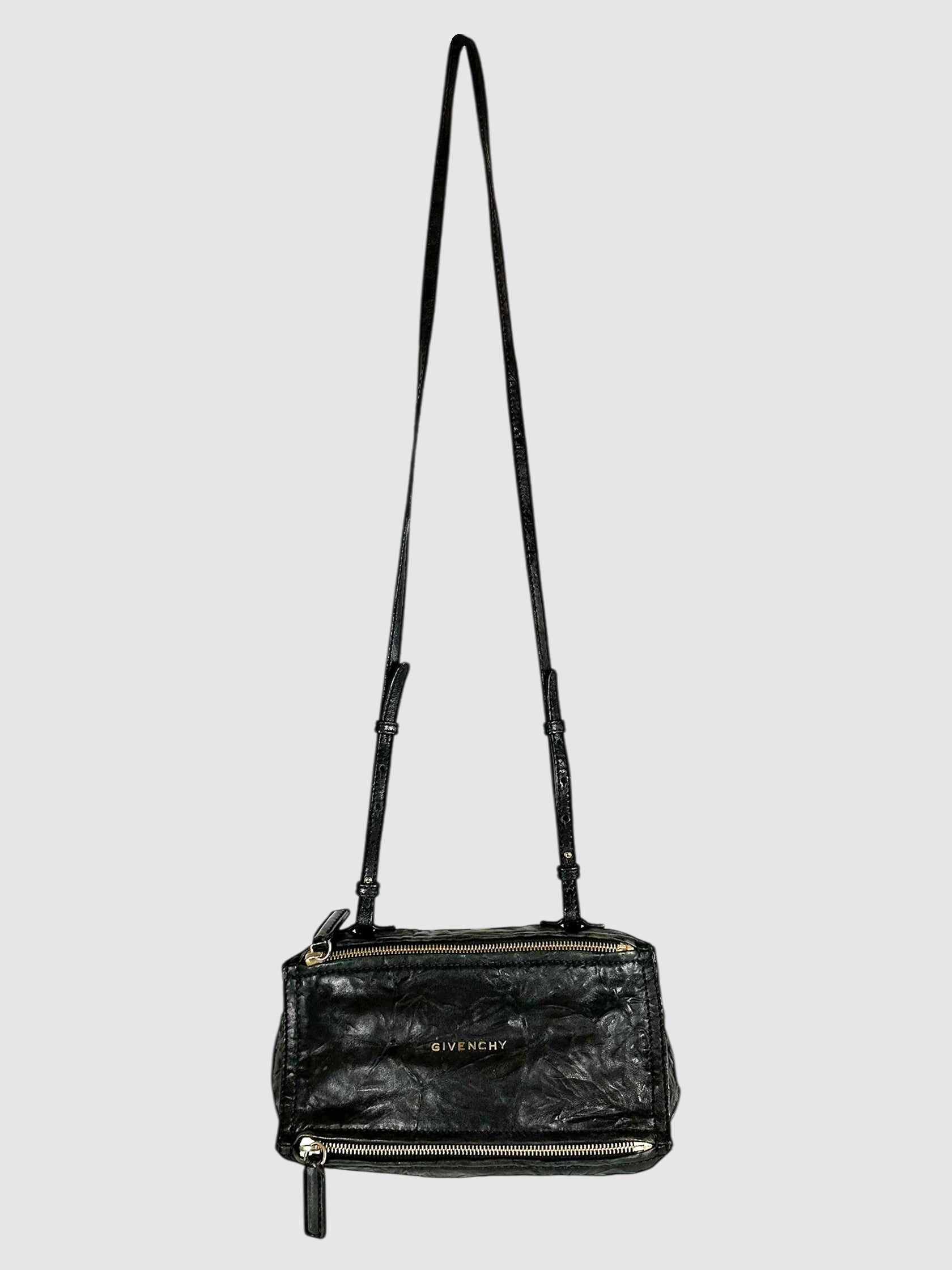 Givenchy Black Tumbled Leather Mini Pandora Bag Luxury Designer Resale Consignment Toronto Crossbody Shoulder
